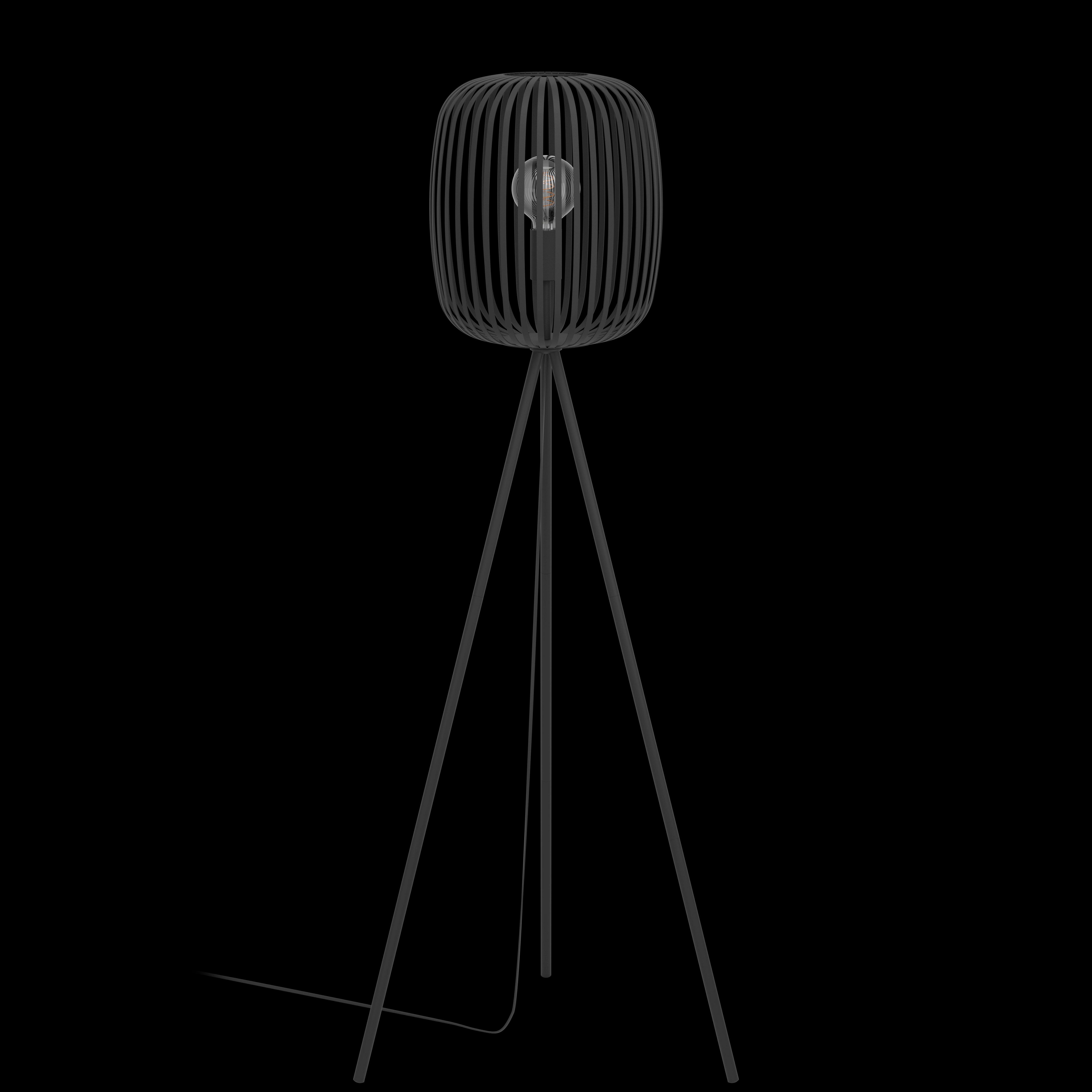eglo romazzina black tripod floor lamp caged lampshade living room close up