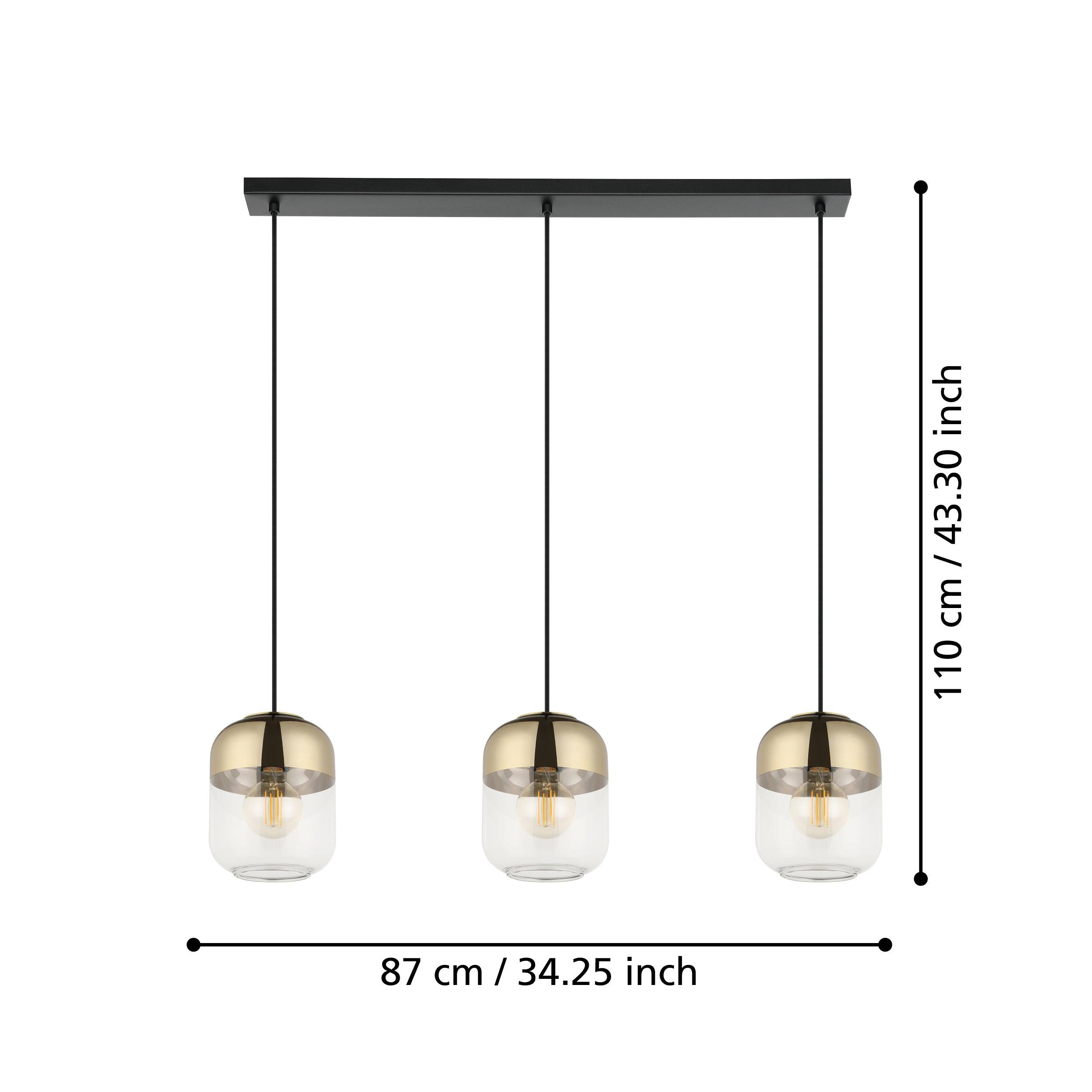 eglo maryvilla 3 light glass gold ceiling pendant living room close up