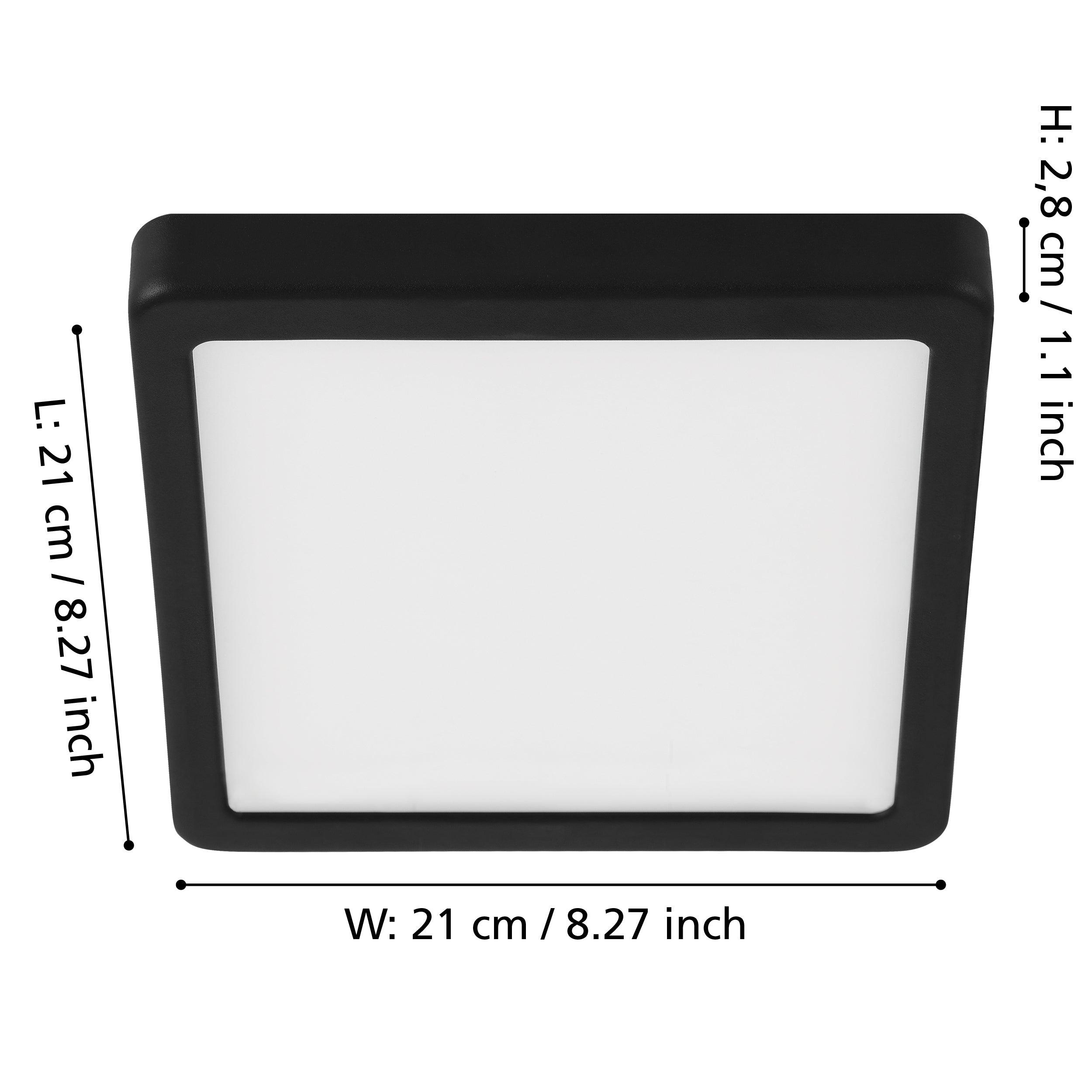 eglo fueva 5 led black square dimmable flush ceiling light 21cm living room close up