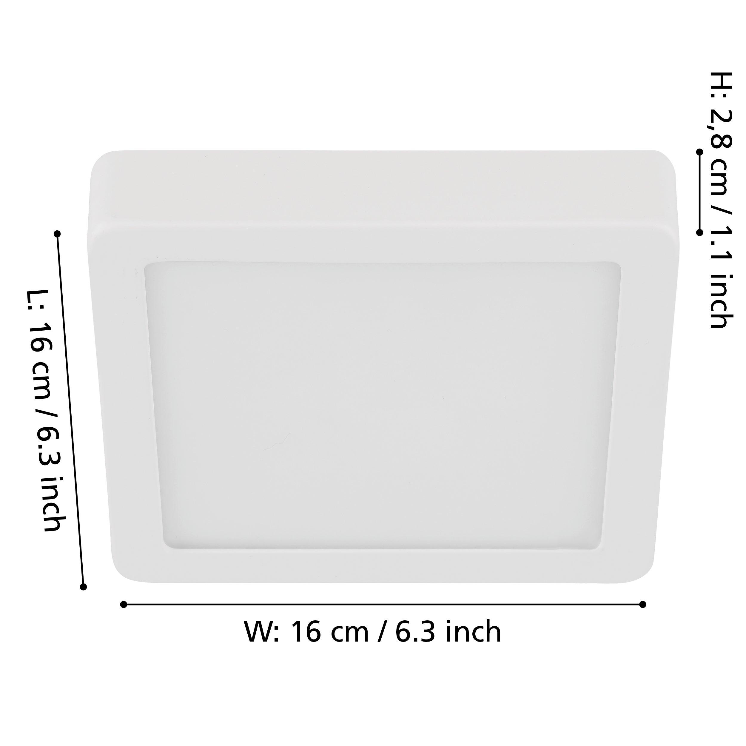 eglo fueva 5 led white square flush dimmable ceiling light 16cm living room close up