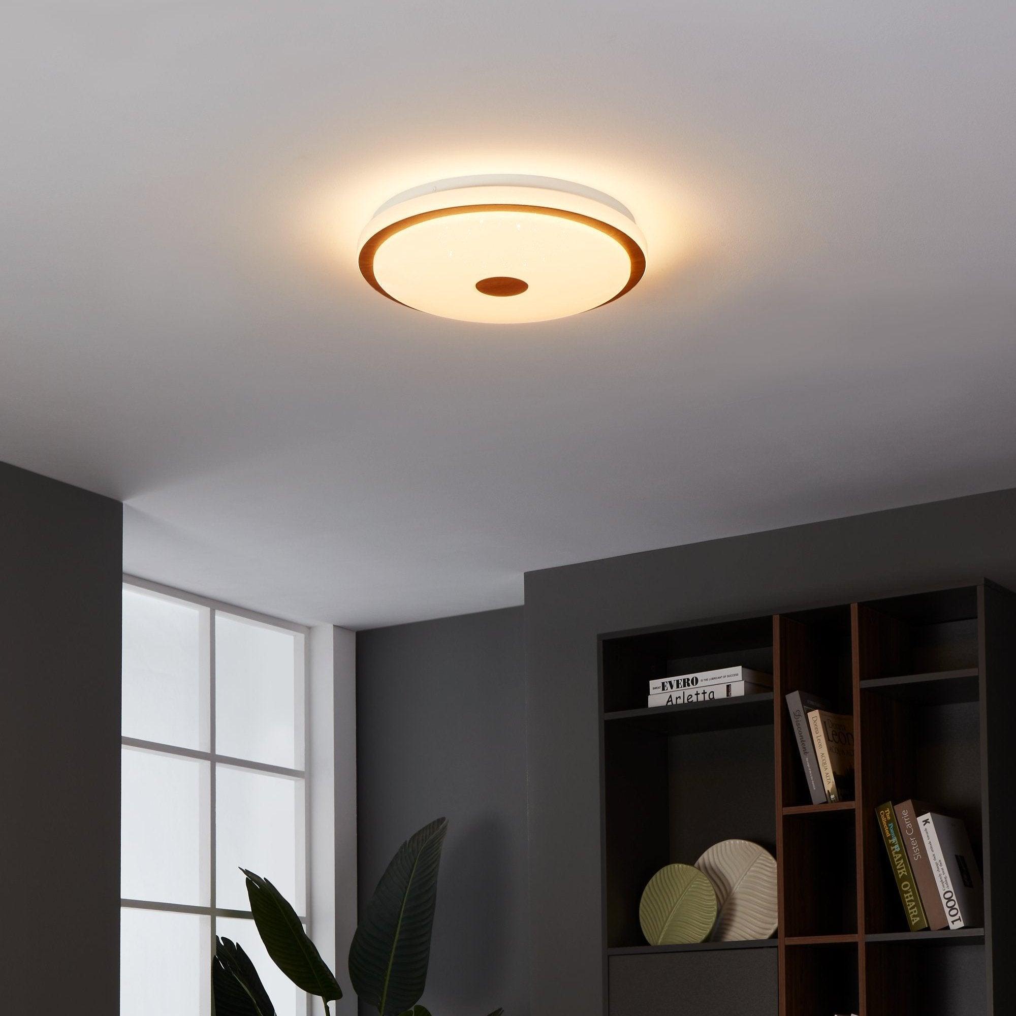 eglo lanciano 1 led wooden white round ceiling flush 38cm