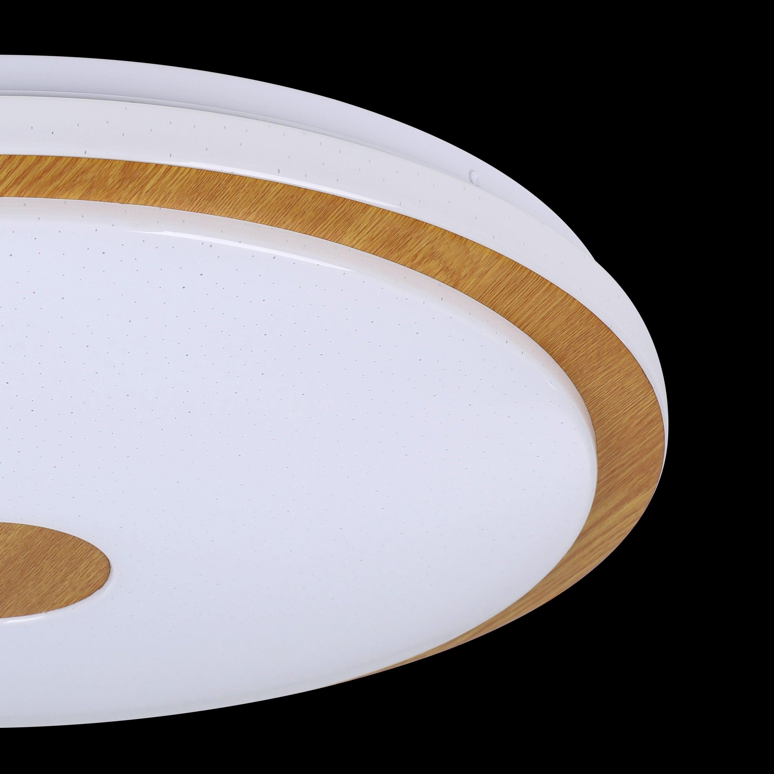 eglo lanciano 1 led wooden white round ceiling flush 48cm living room close up