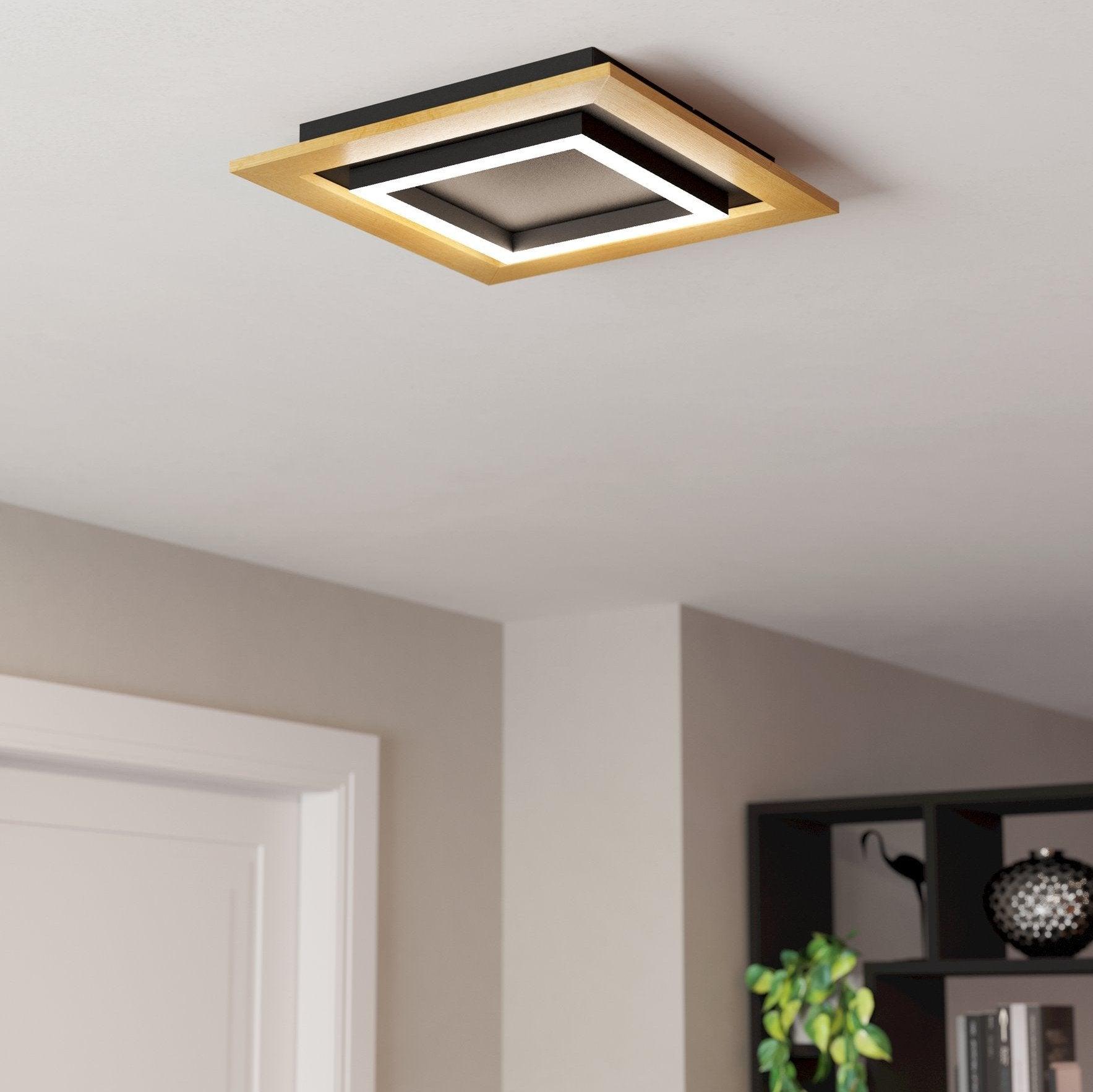 eglo tirrenara led black wooden square ceiling flush 37cm