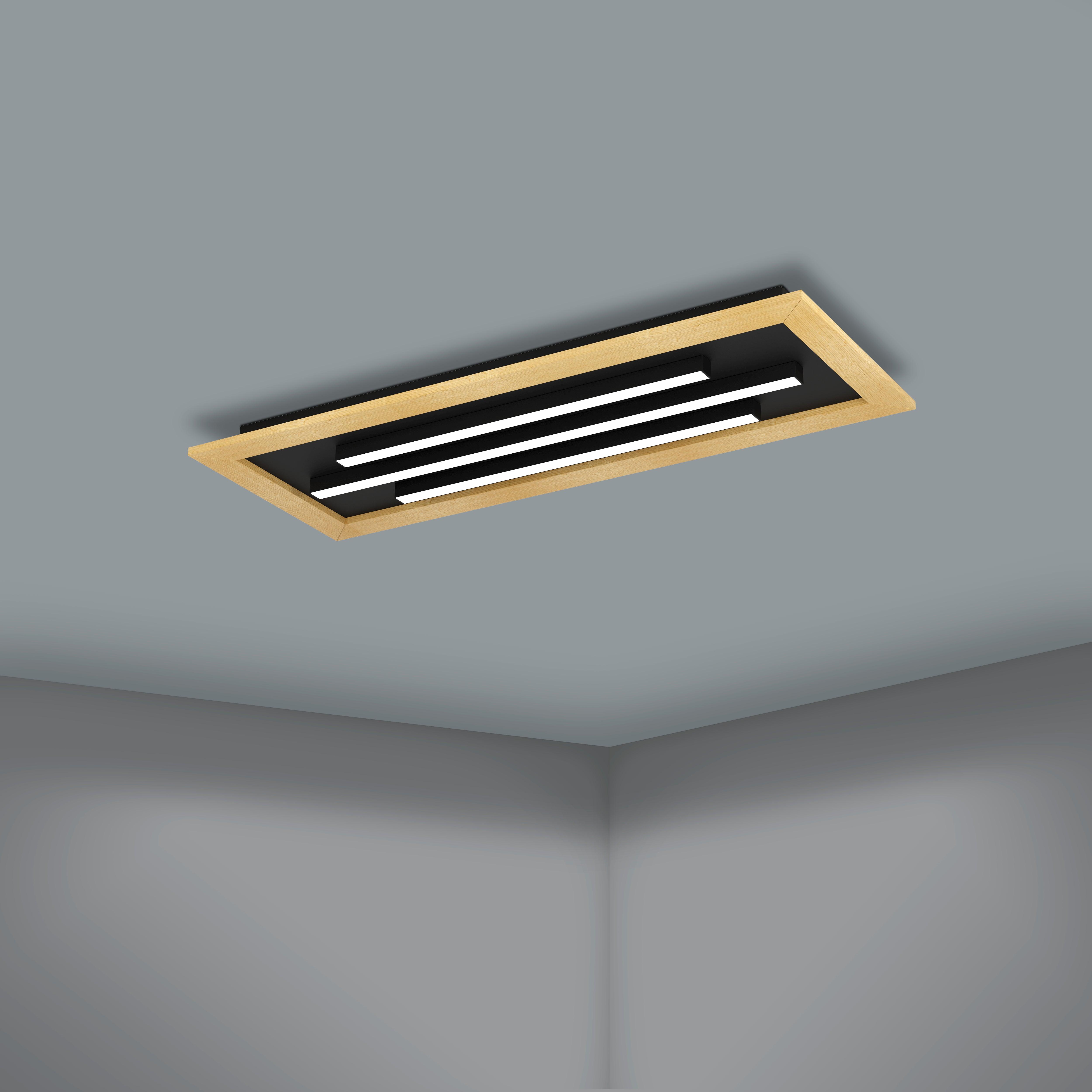eglo tirrenara led black wooden rectangular ceiling flush living room image