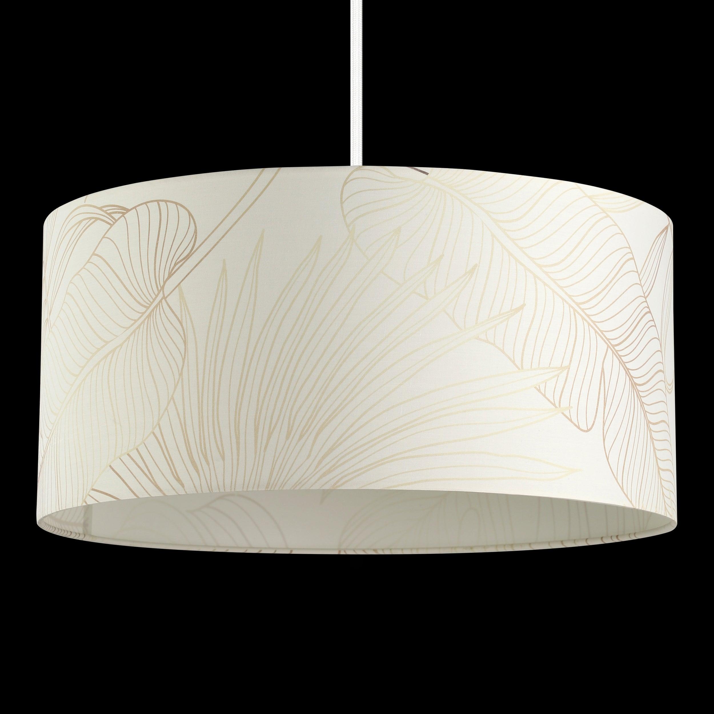 eglo bucamaranga round white gold leaf design fabric pendant living room close up