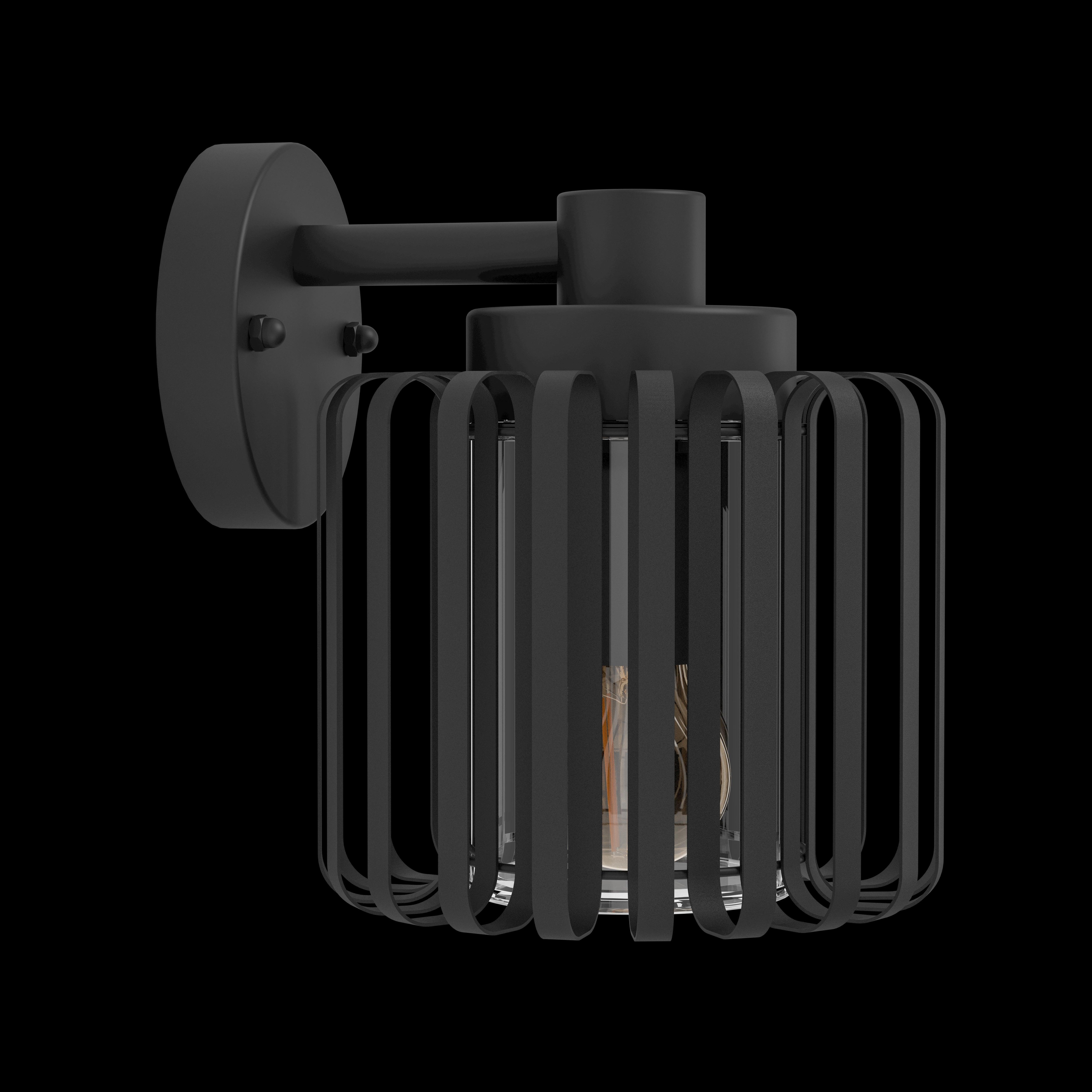 eglo selinus ip65 black outdoor wall light caged shade living room close up