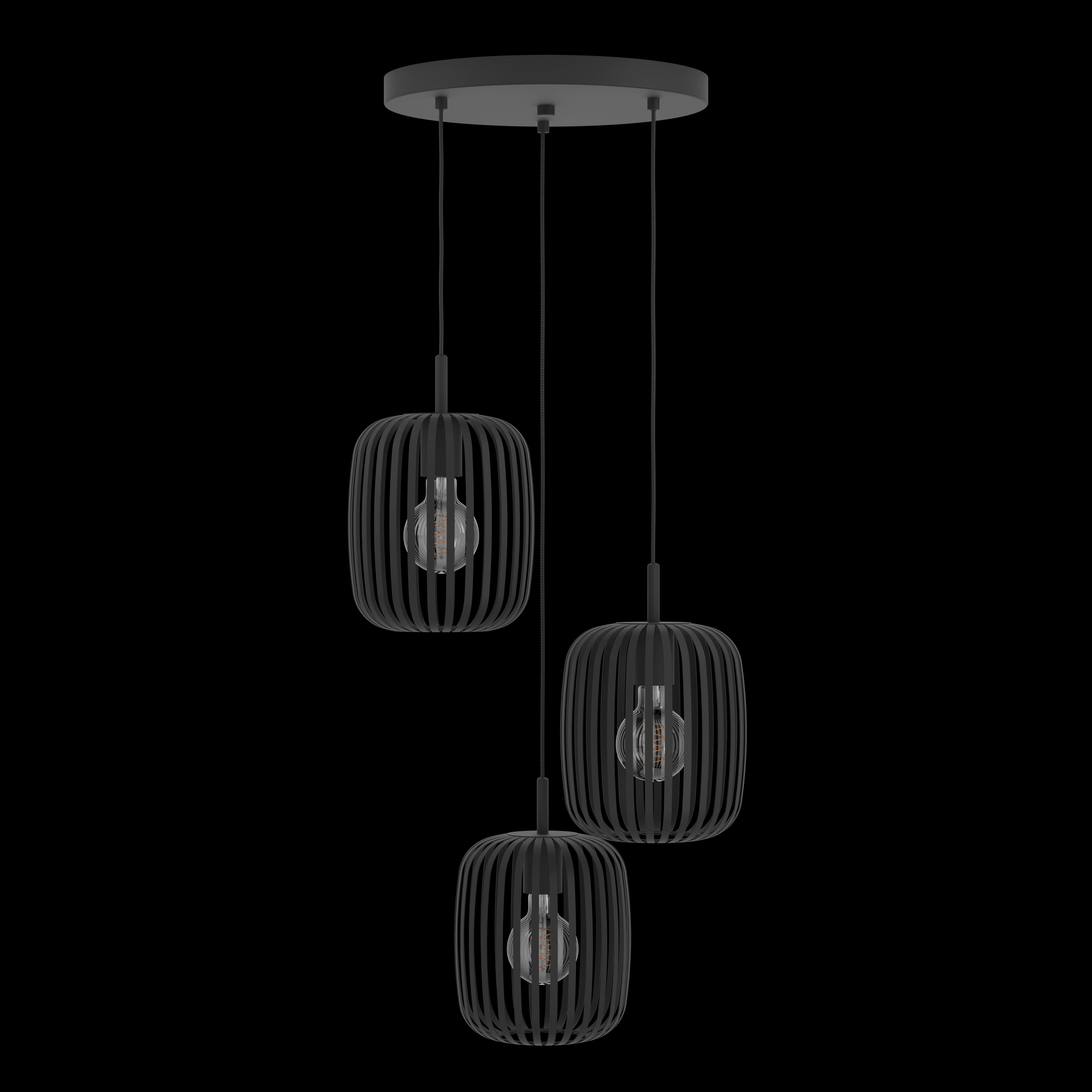 eglo romazzina 3 light black metal caged ceiling pendant living room image