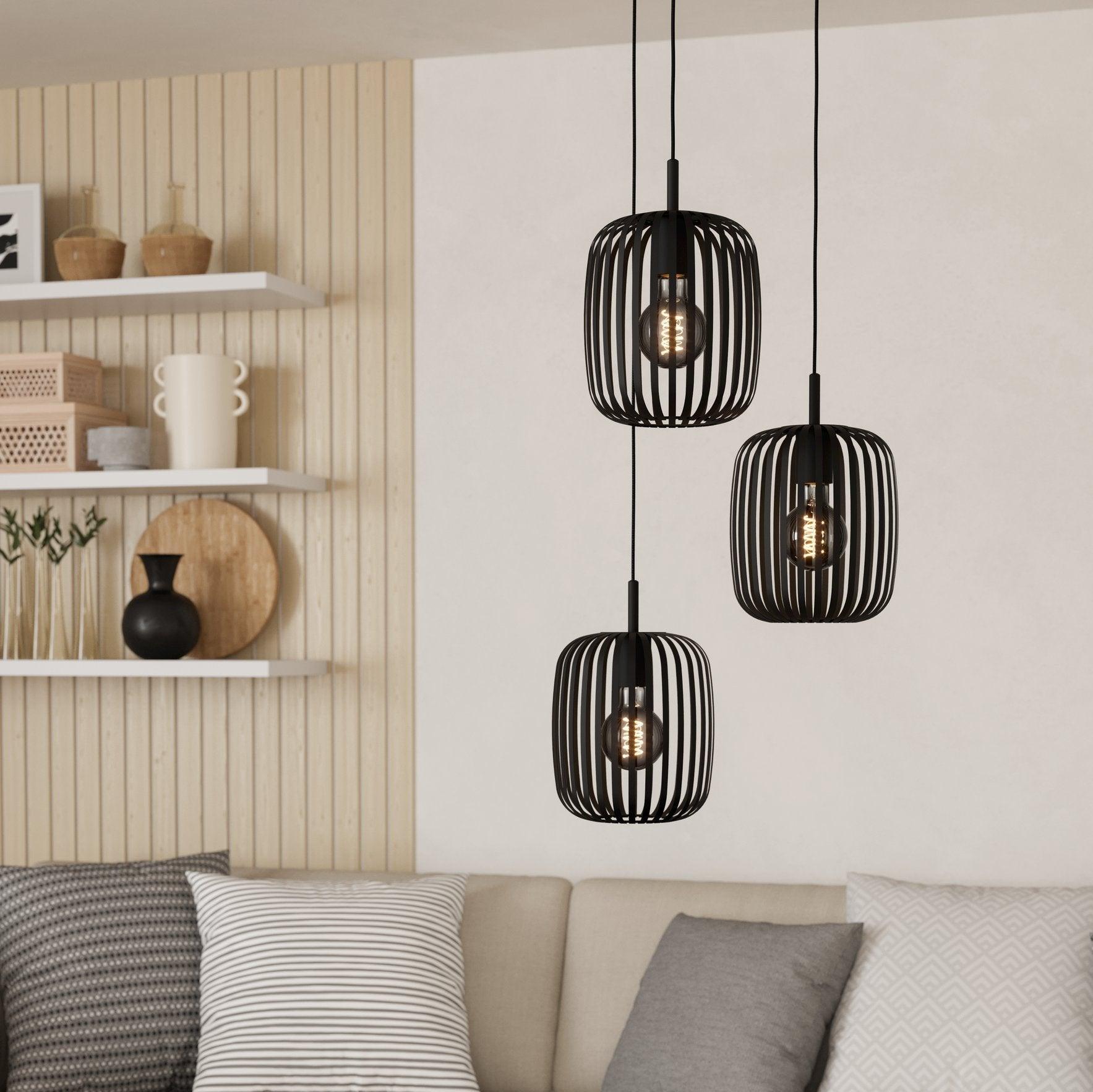 eglo romazzina 3 light black metal caged ceiling pendant