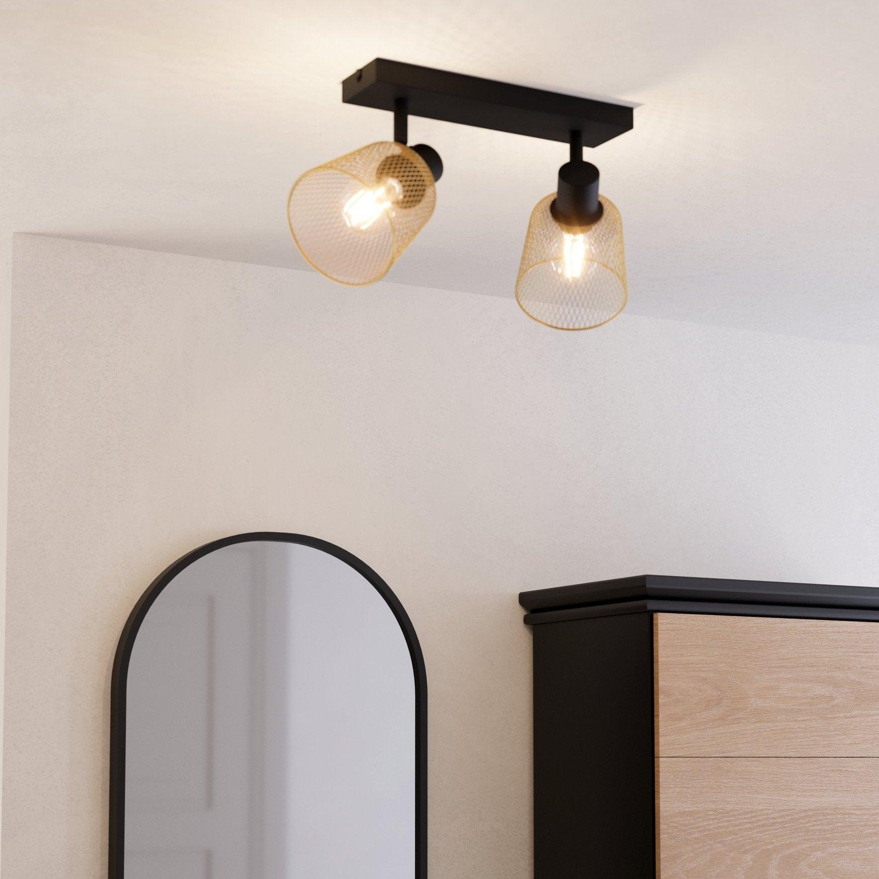 eglo coslada brass mess black 2 light bar spotlight