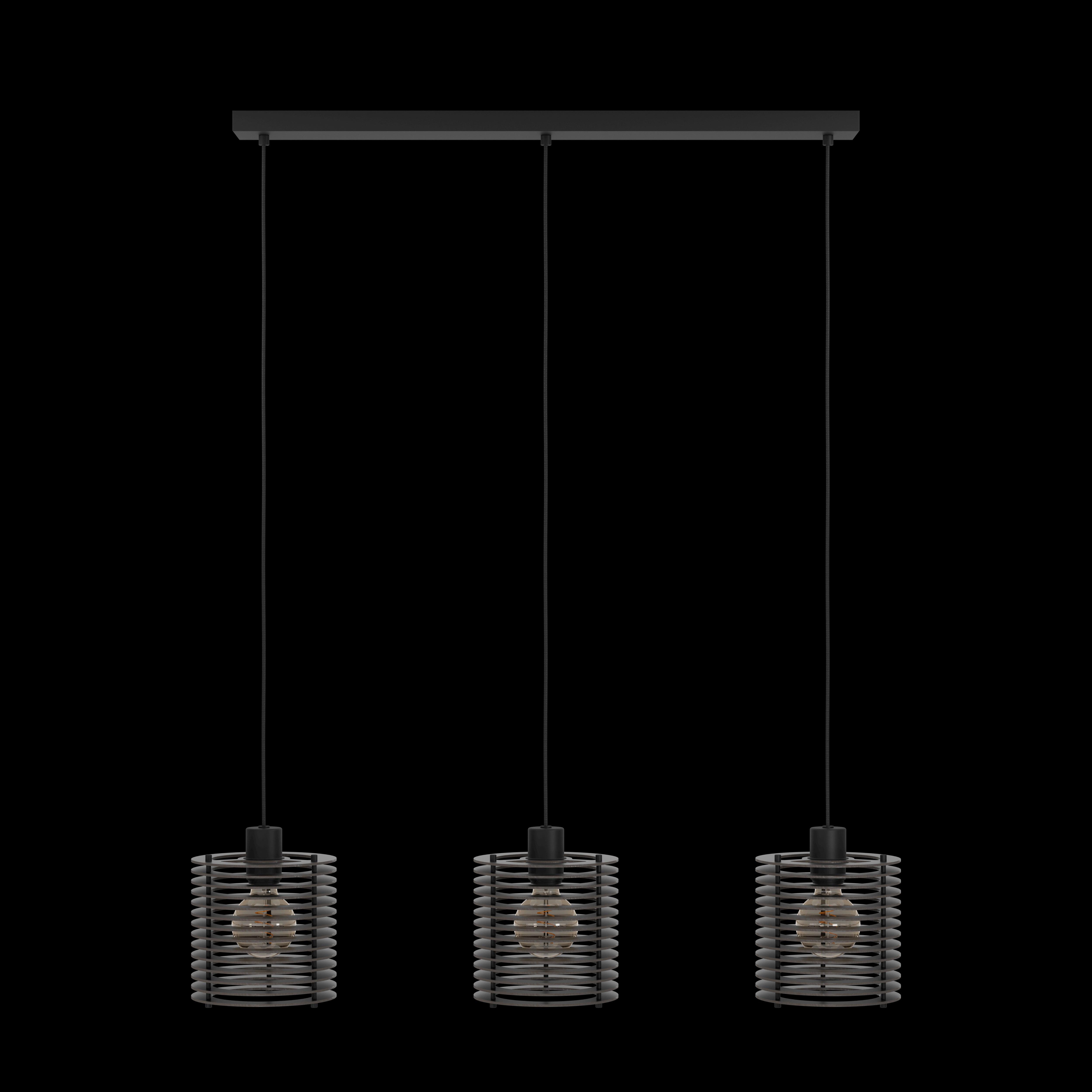 eglo segovia 3 light black steel slat ceiling pendant living room image