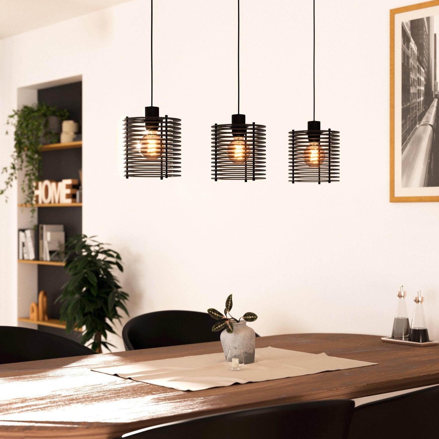 eglo segovia 3 light black steel slat ceiling pendant