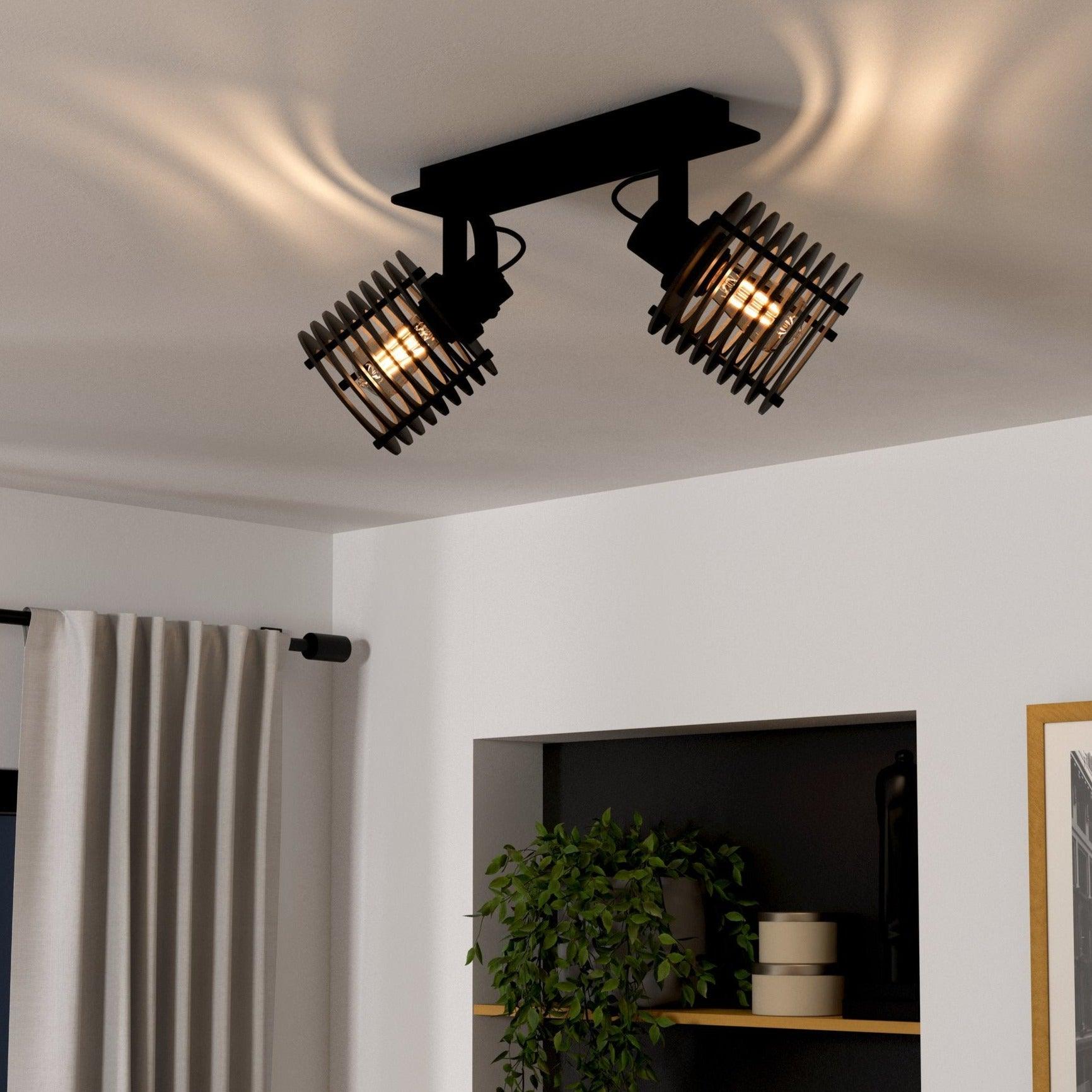eglo segovia black steel wood 2 light bar spotlight
