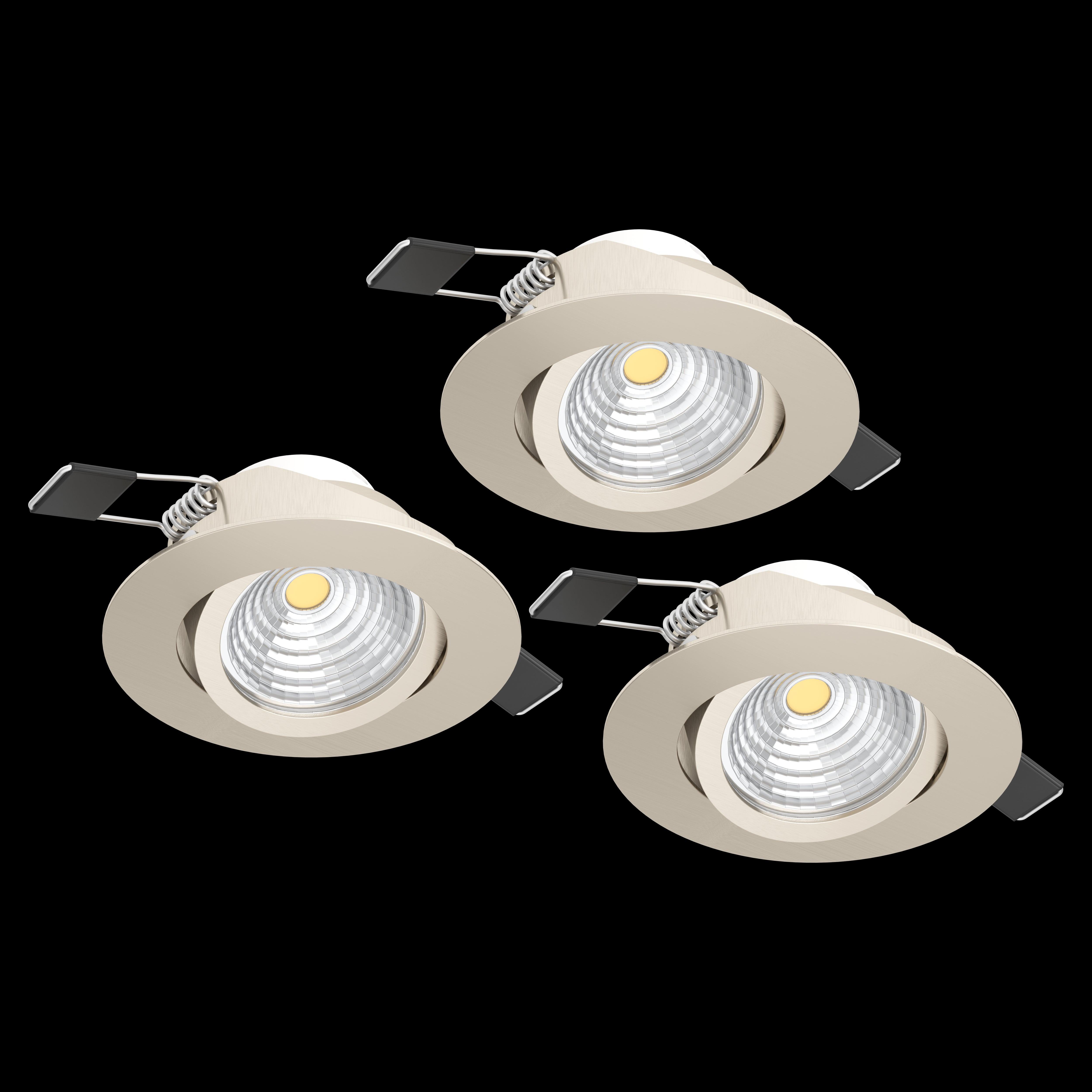 eglo saliceto set of 3 nickel led recessed spot lights living room close up