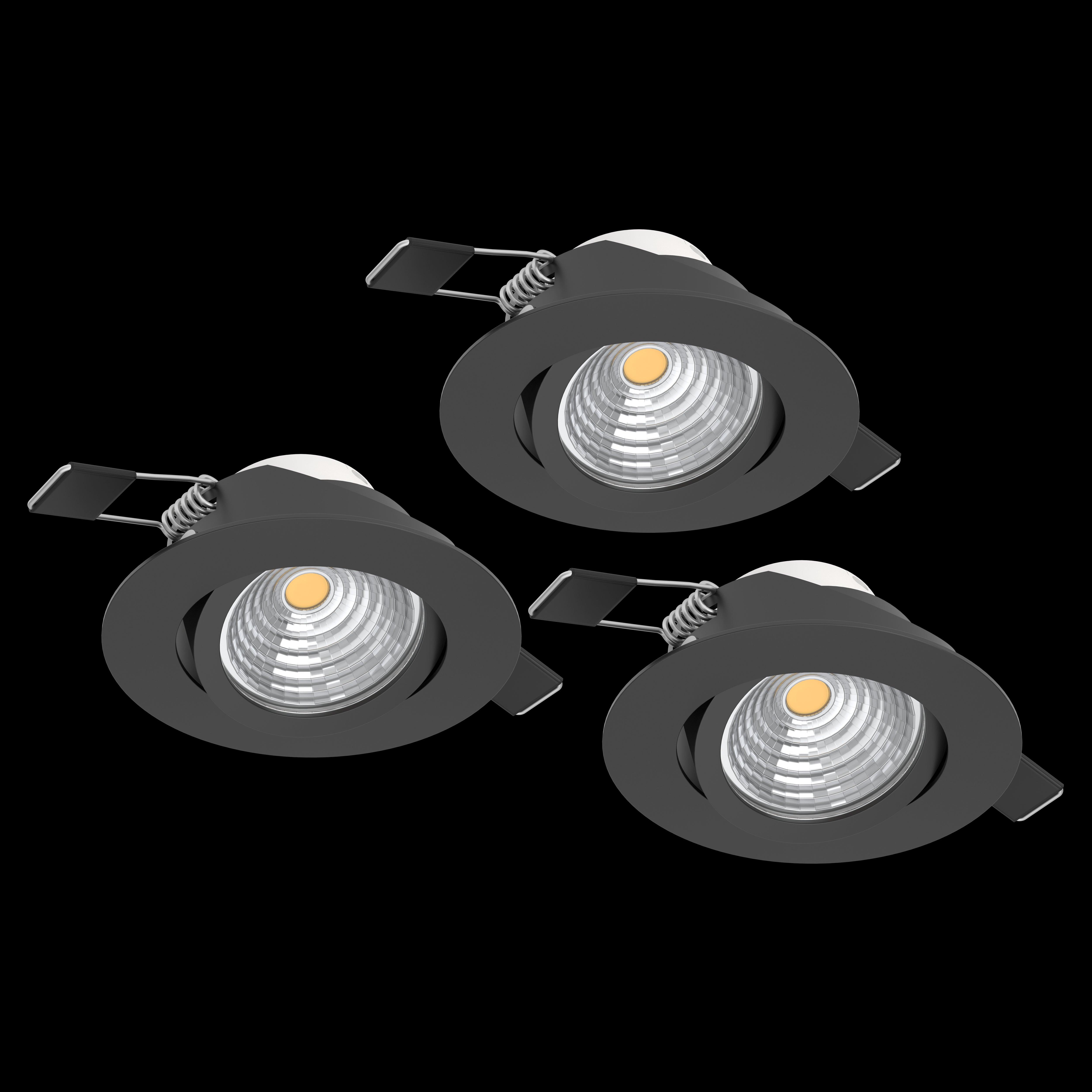 eglo saliceto set of 3 black led recessed spot lights living room image