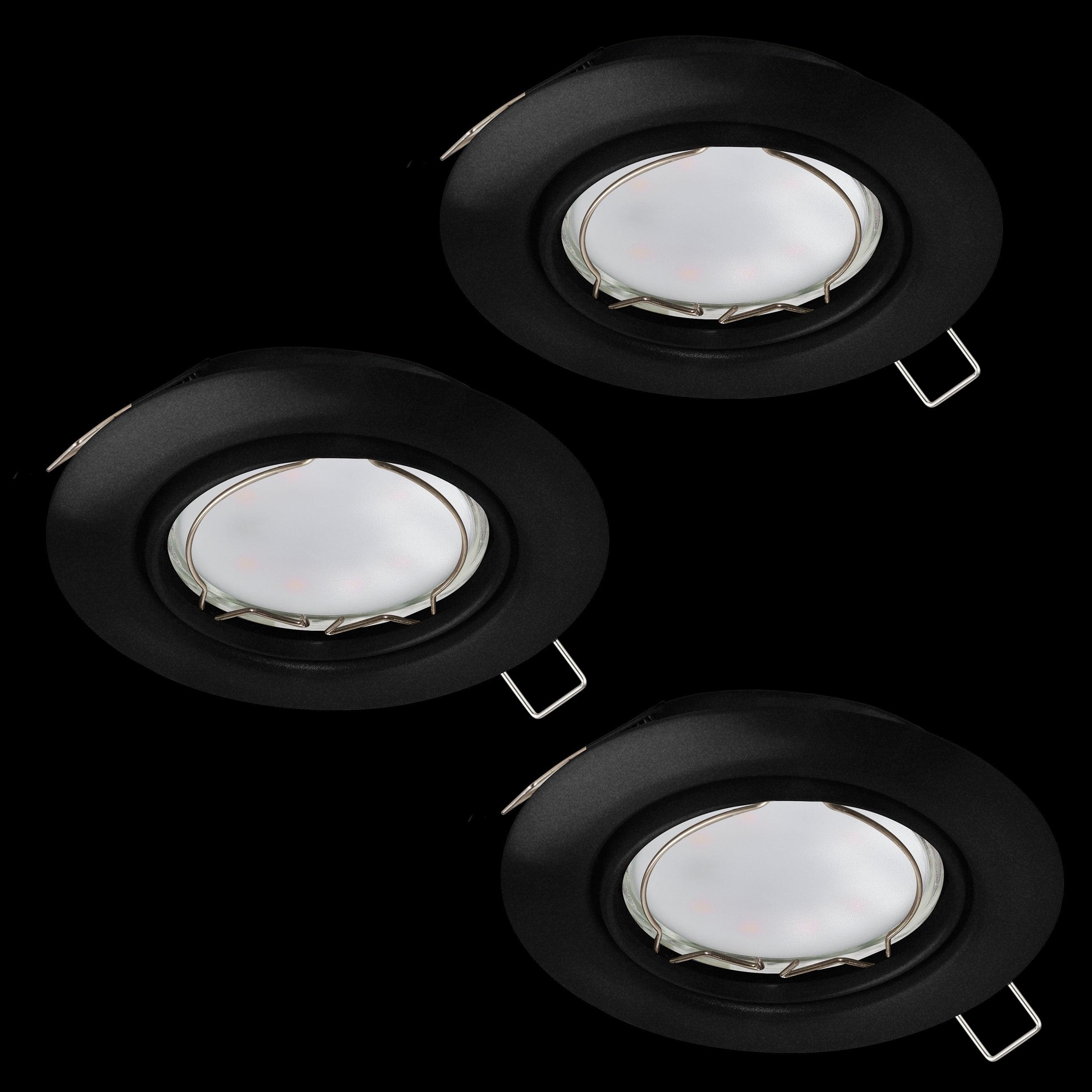 eglo peneto set of 3 black recessed spot lights 7 8cm living room close up