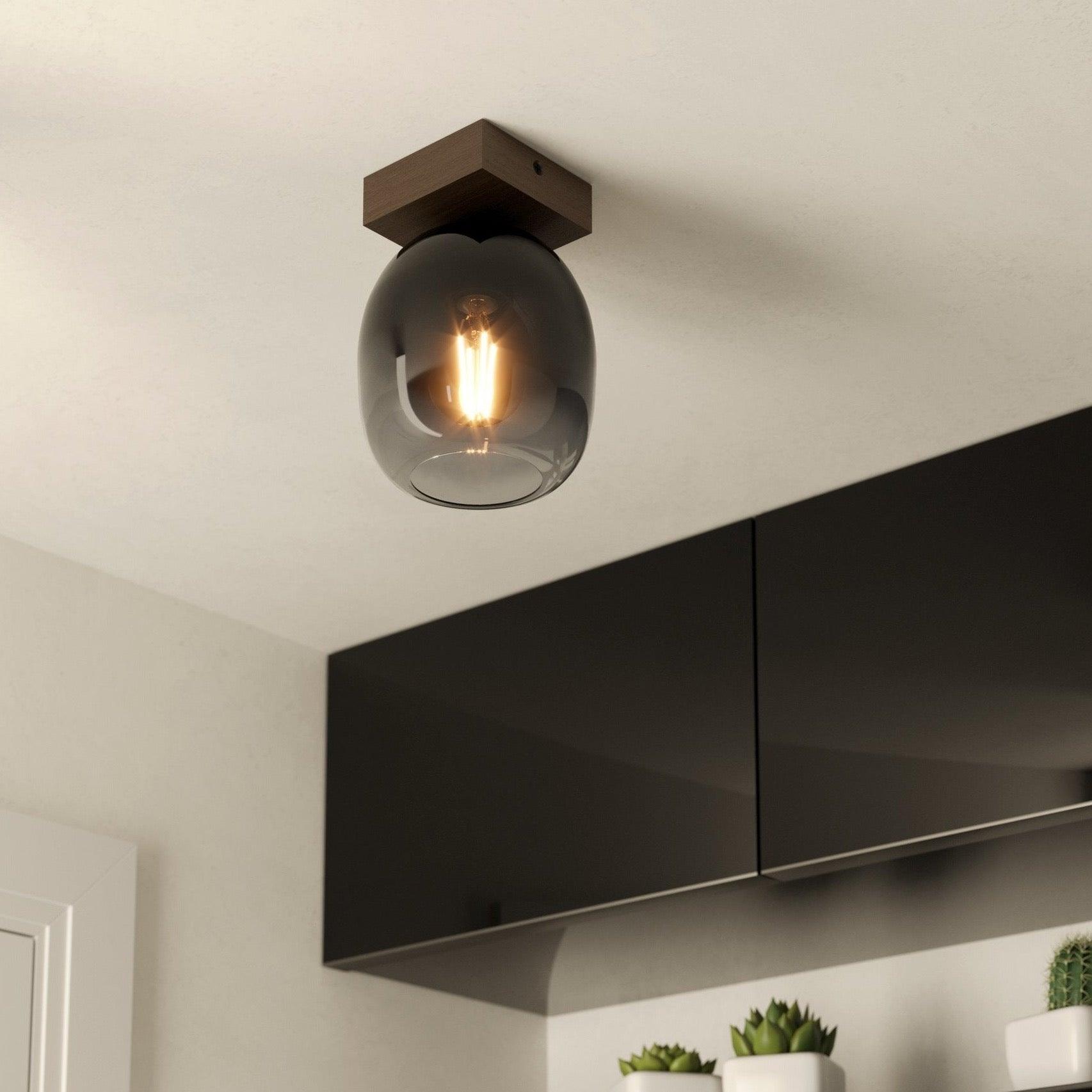 eglo filago wood smoke glass shade ceiling flush