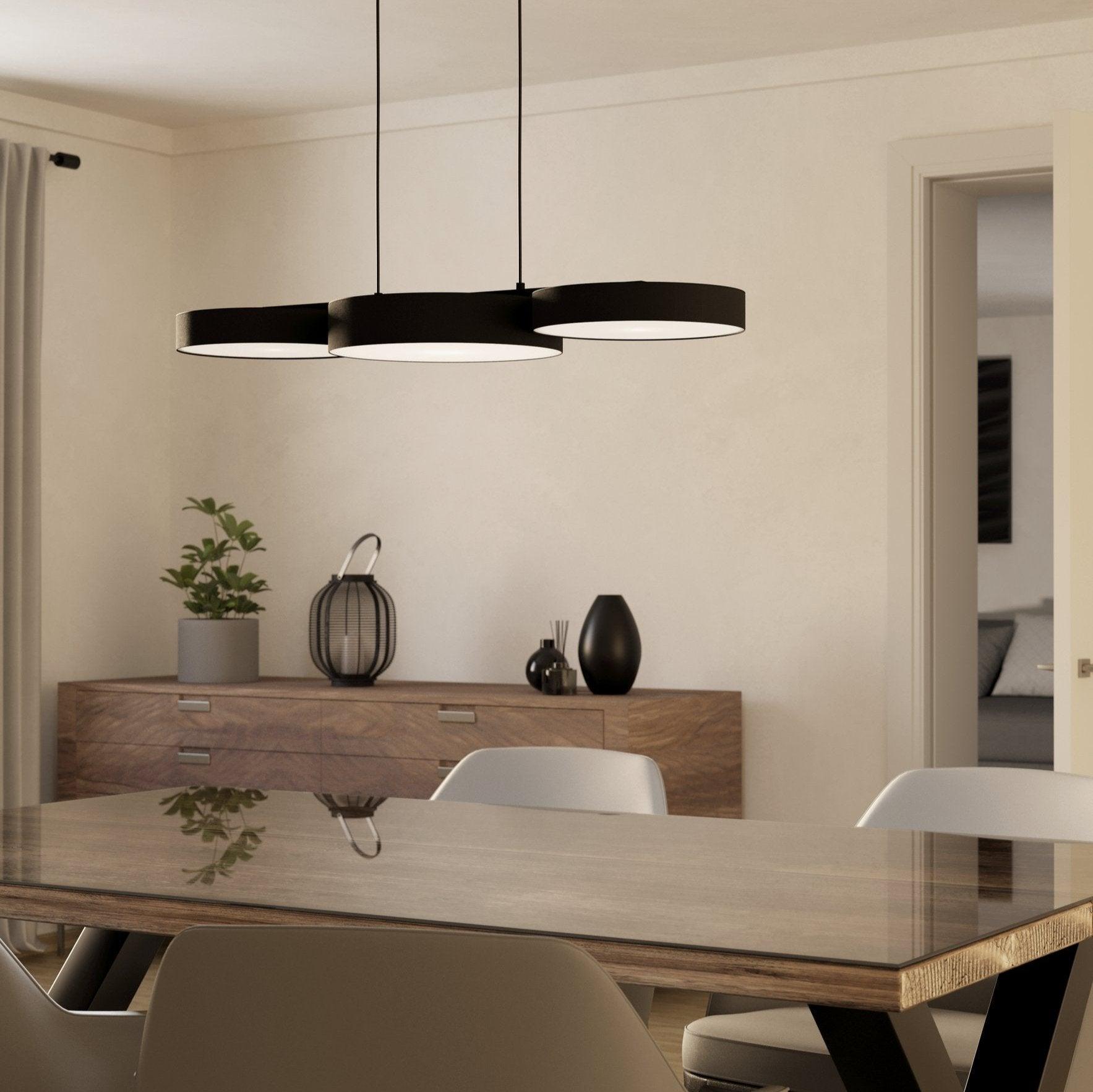 eglo connect barbano z smart led 3 light black fabric pendant