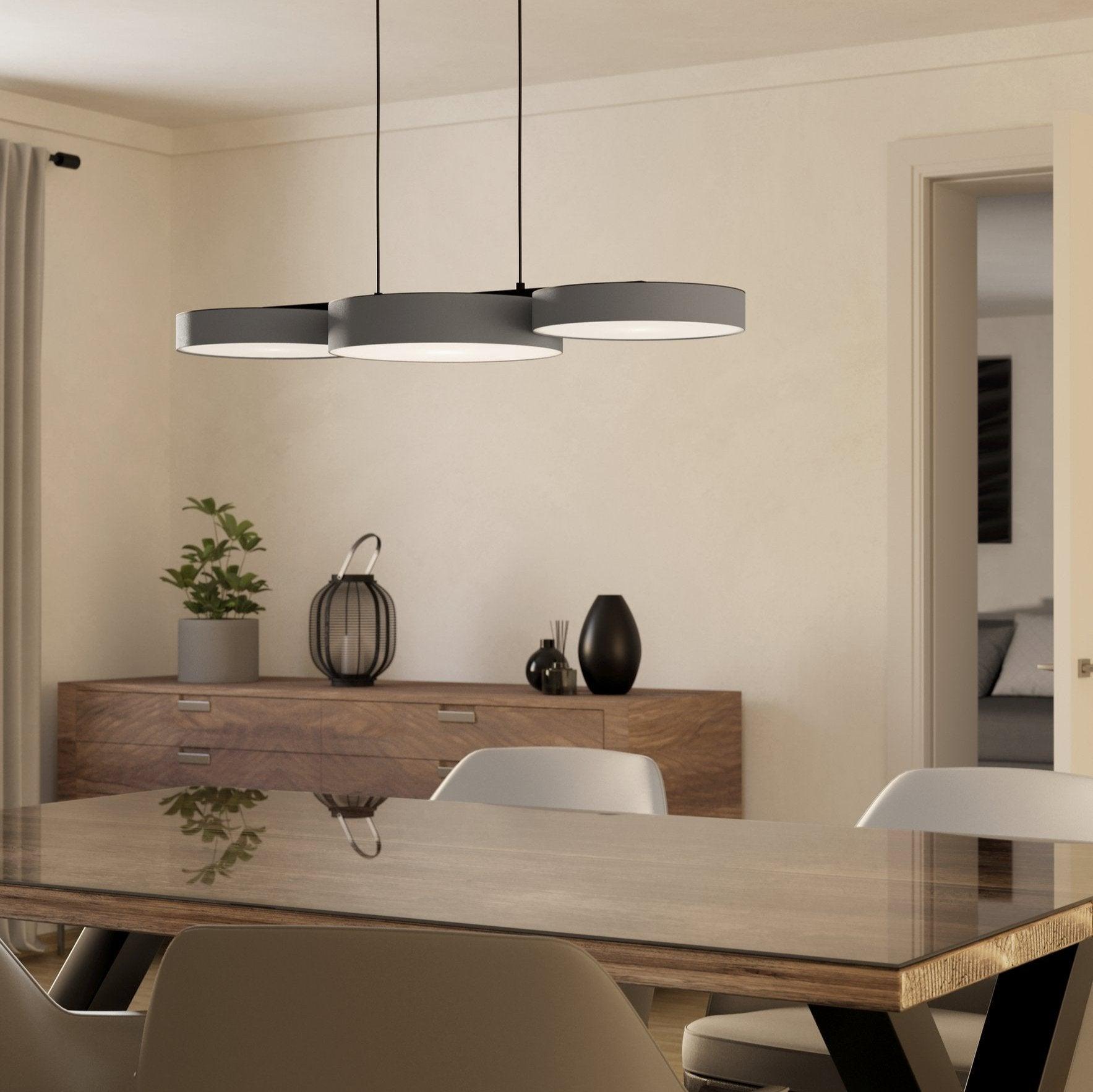 eglo connect barbano z smart led 3 shade grey fabric pendant