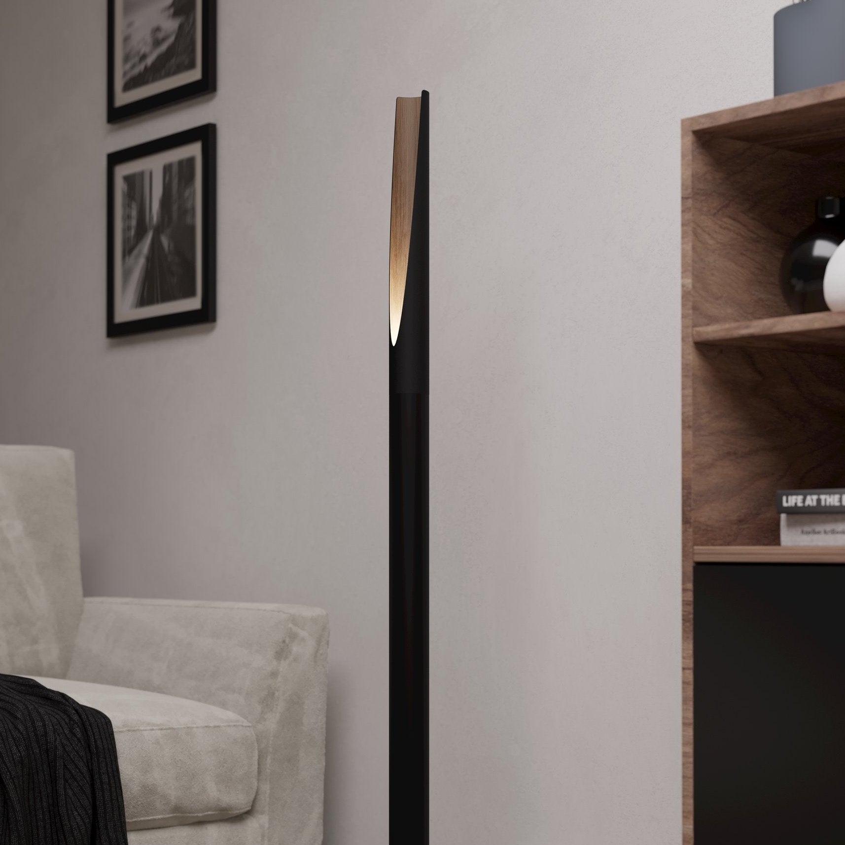 eglo barbotto black metal wood veeneer floor lamp