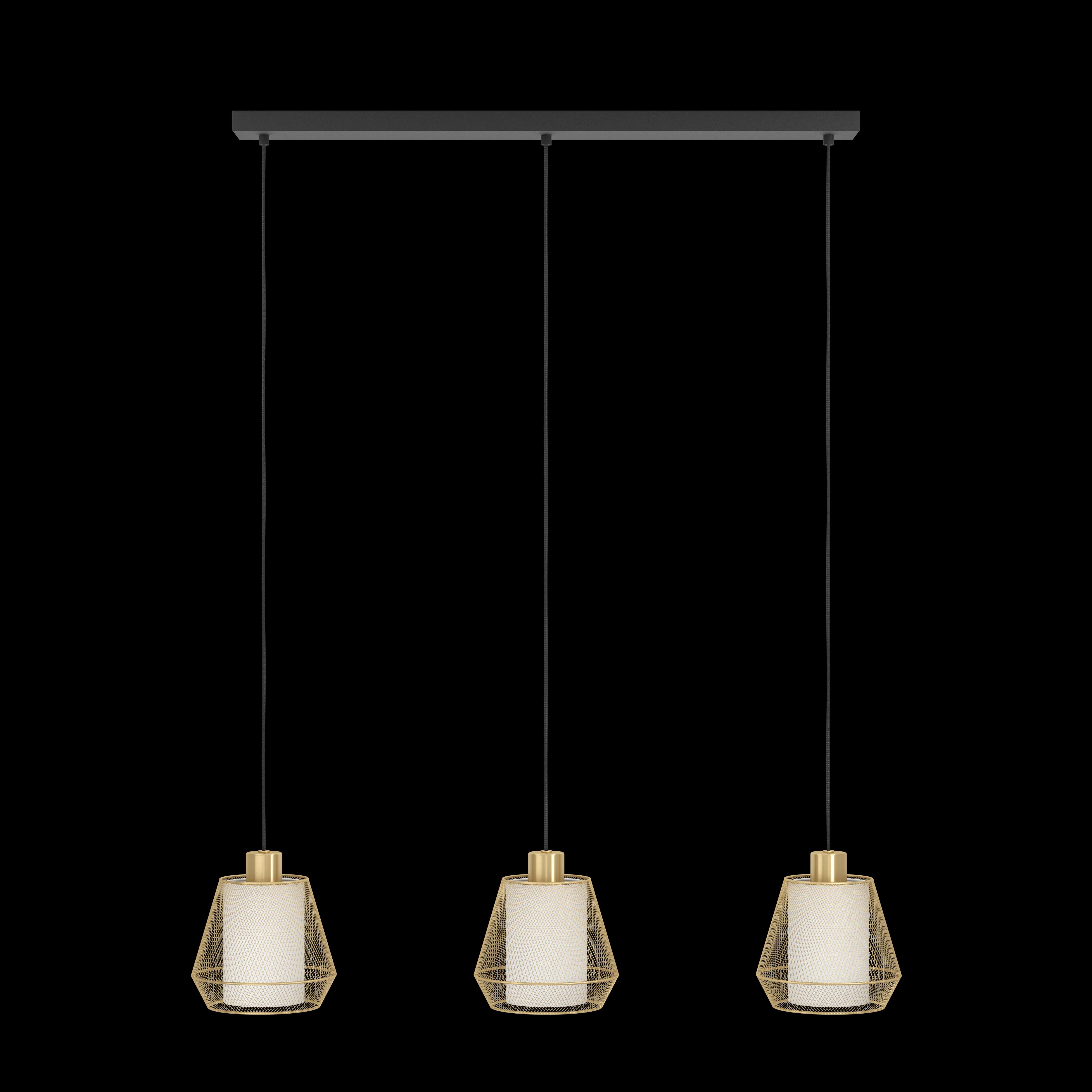 eglo ciudadela 3 light brass wire white fabric pendant living room image