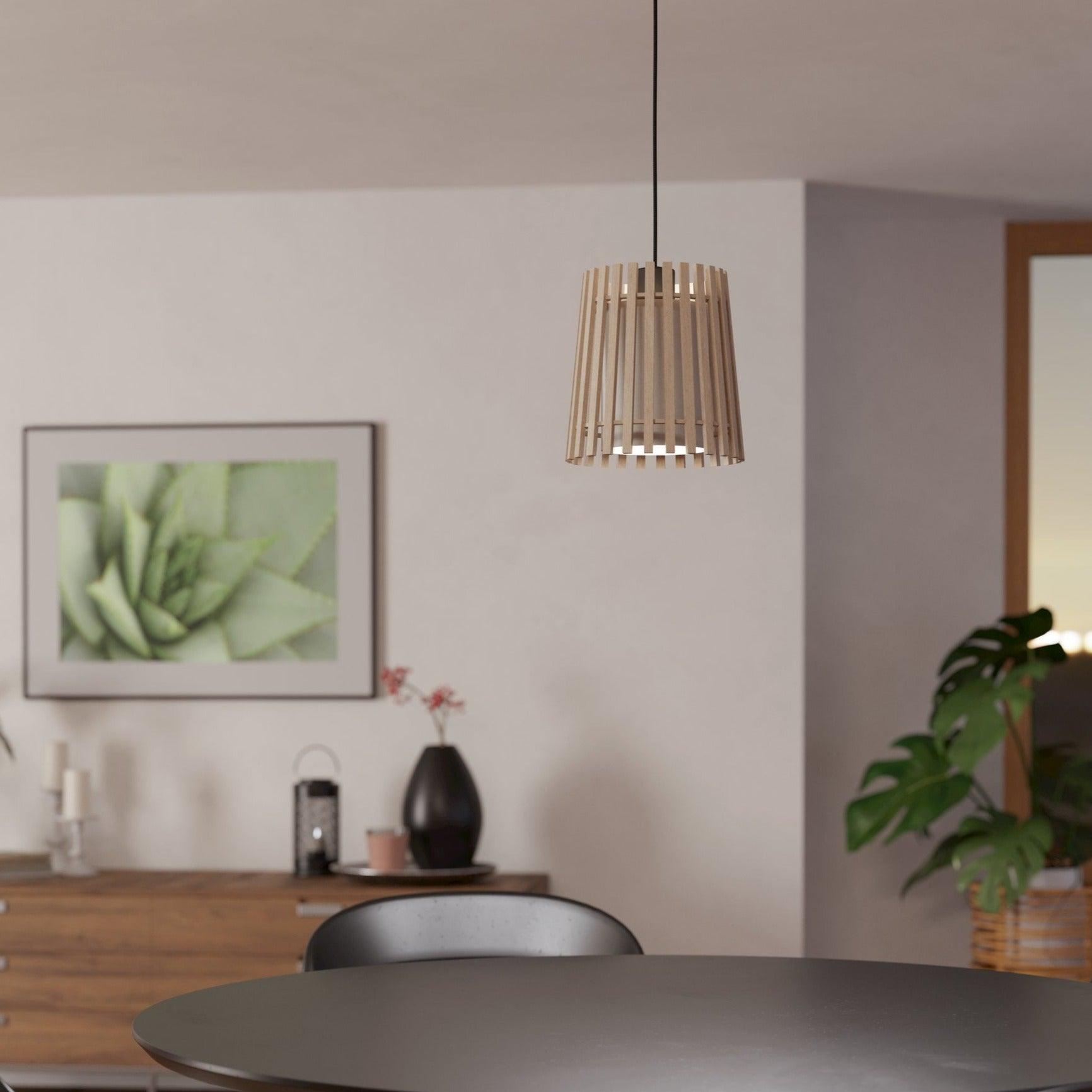 eglo fattoria wood slat fabric ceiling pendant