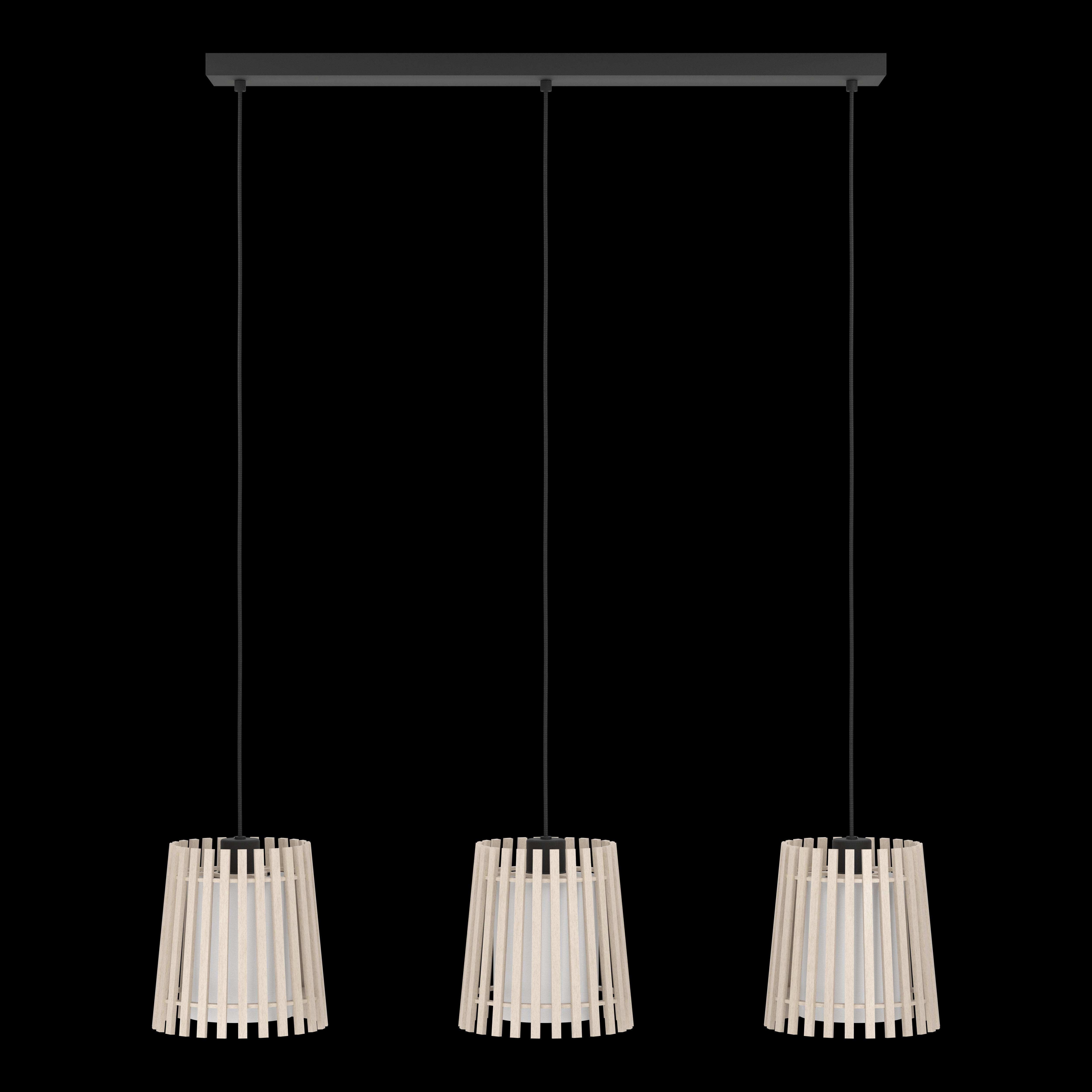 eglo fattoria 3 light wood slat fabric ceiling pendant living room image