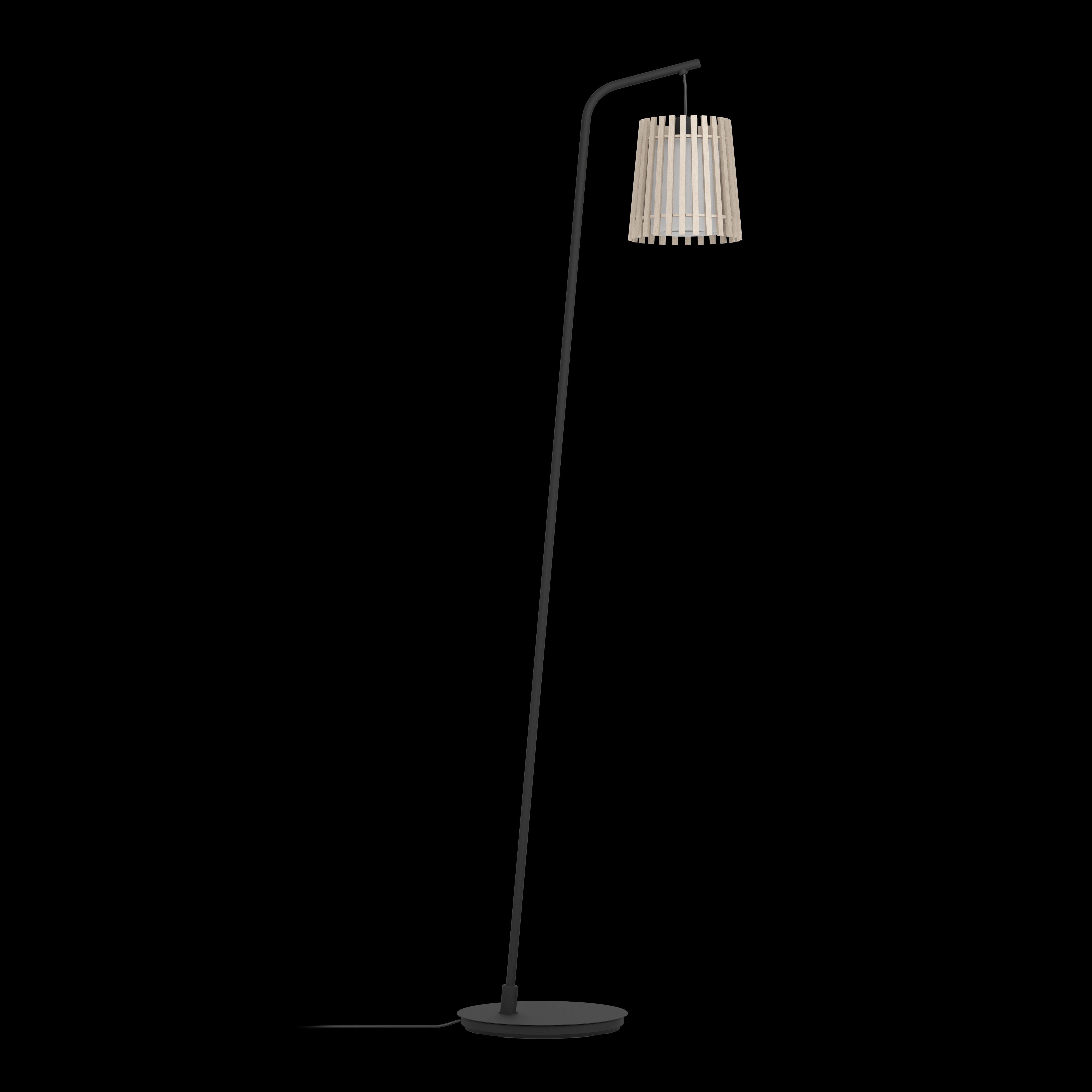 eglo fattoria black floor lamp with a wooden fabric shade living room image