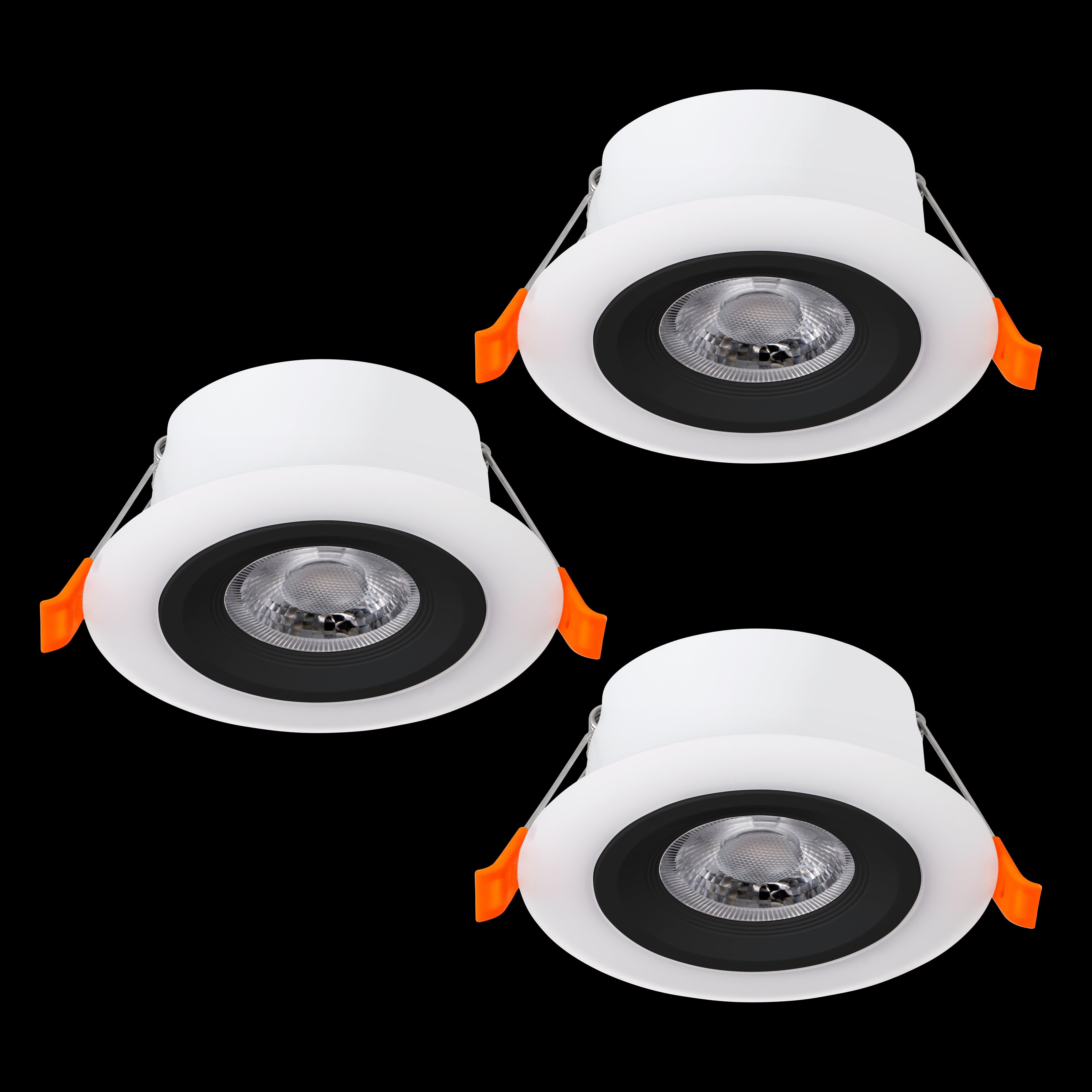 eglo calonge set of 3 black white led recessed spot lights living room close up