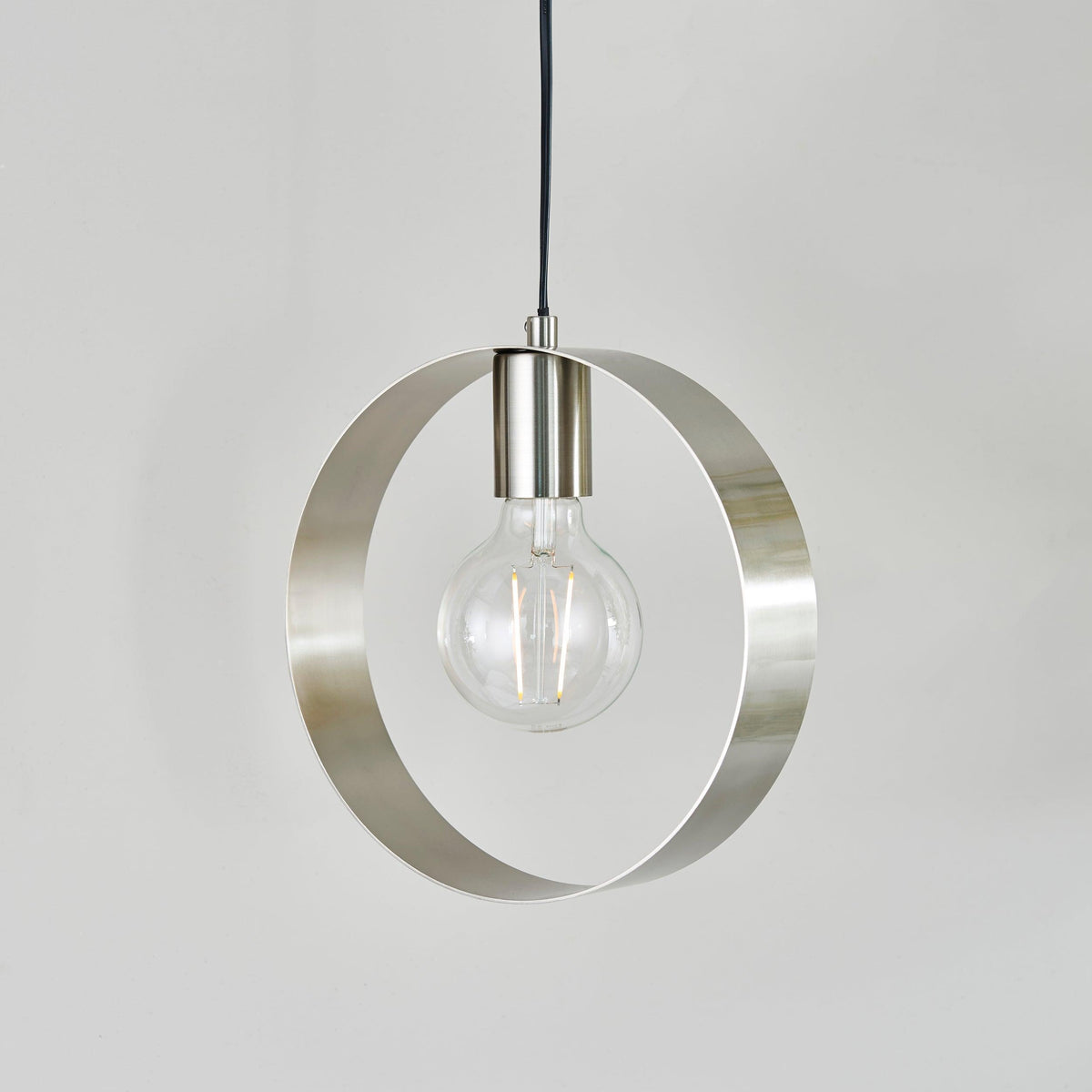 Endon Hoop 1 Light Nickel Ceiling Pendant-warehouse-180926