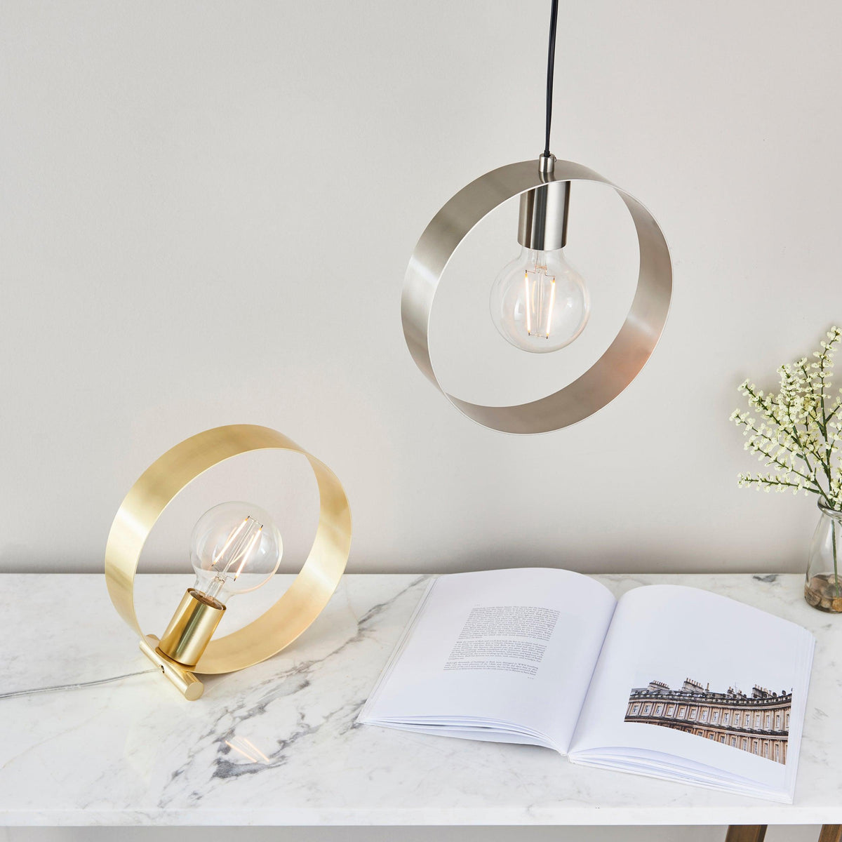 Endon Hoop 1 Light Nickel Ceiling Pendant-warehouse-180926