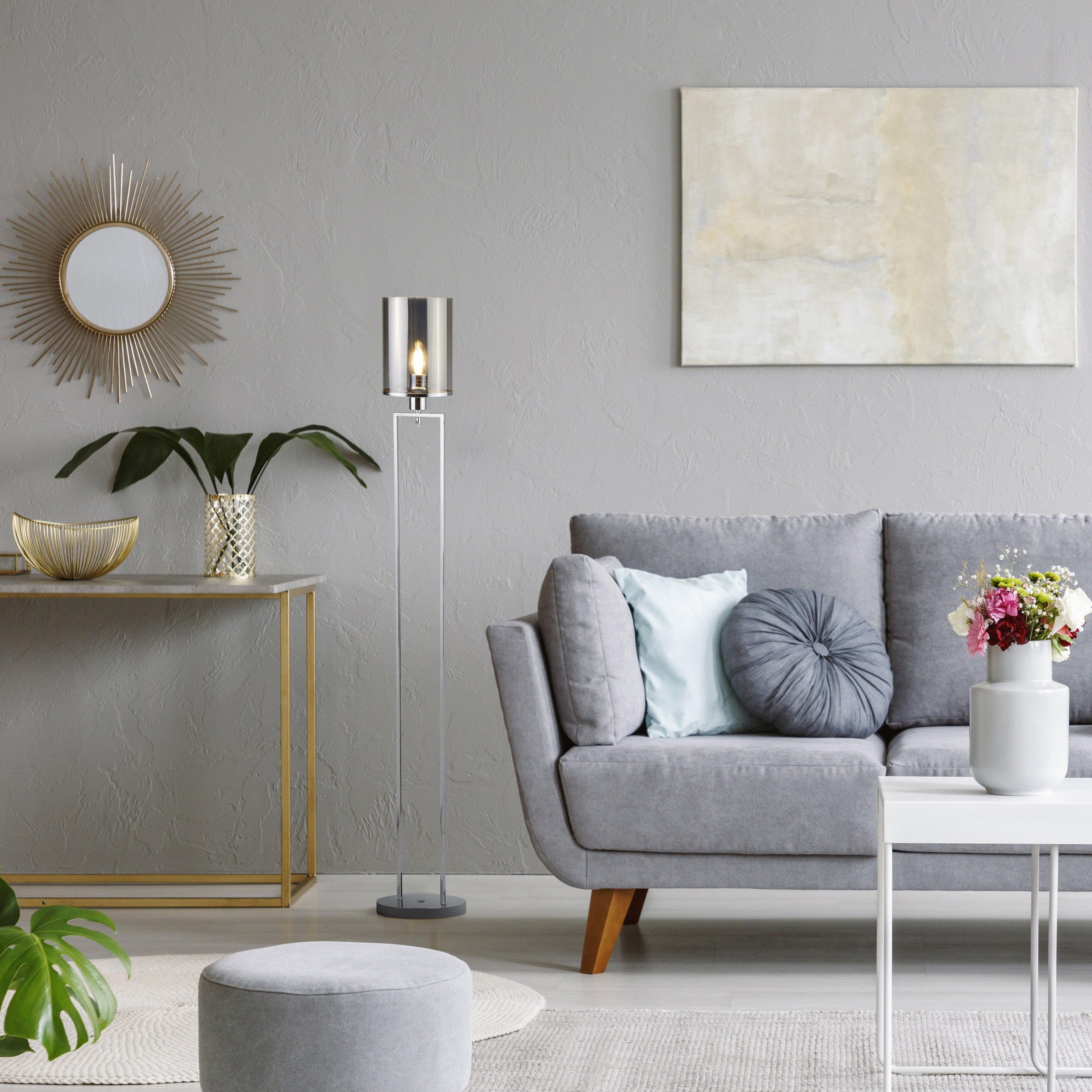 Searchlight Catalina Floor Lamp - Chrome Metal & Smoked Glass