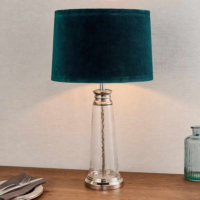 Endon Winslet 1 Light Hammered Glass Table Lamp - Teal Shade