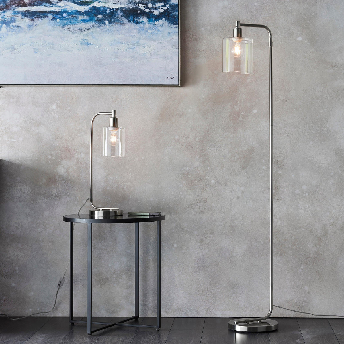 Endon Toledo 1 Light Nickel Table Lamp - Glass Shade-warehouse-180926