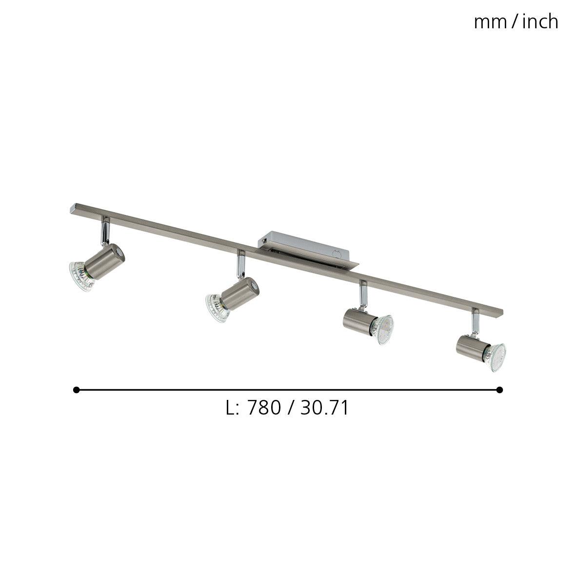 eglo rottelo nickel chrome 4 light bar spotlight living room close up