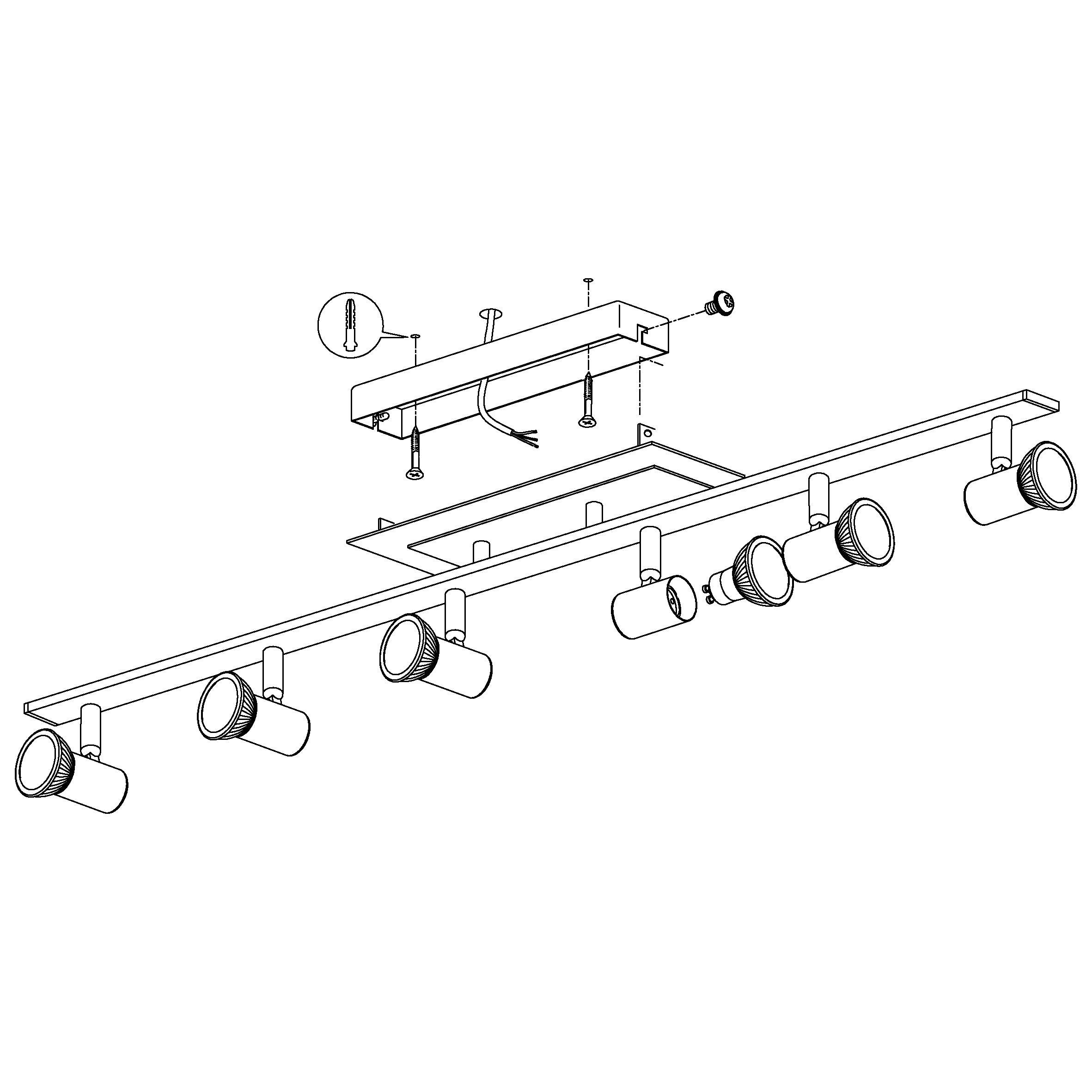 eglo rottelo nickel chrome 6 light bar spotlight living room close up