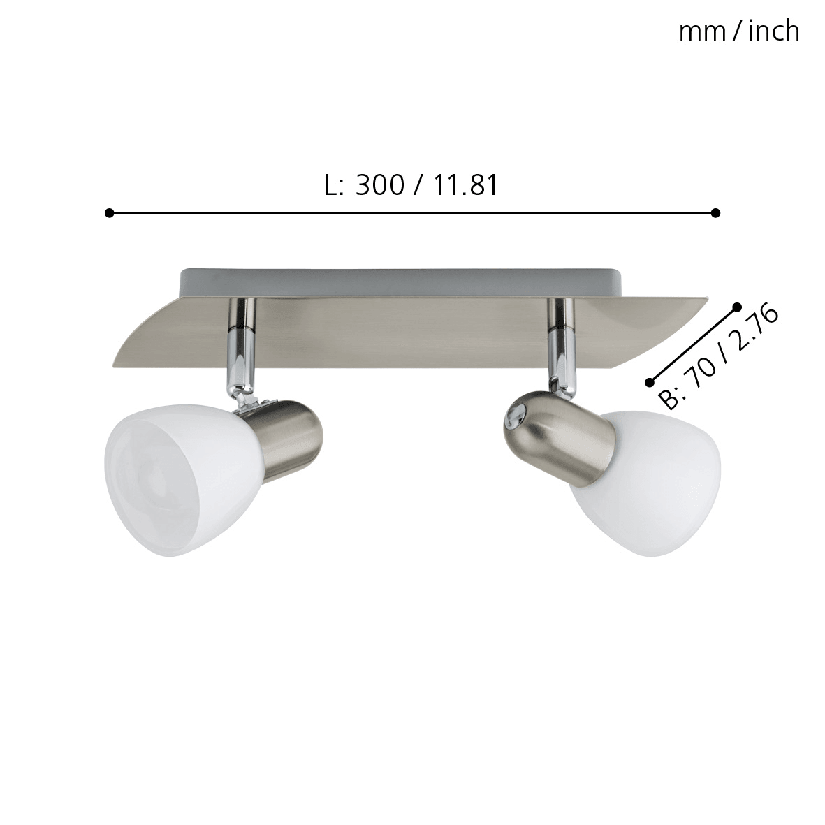 eglo enea nickel satin glass 2 light bar spotlight living room close up