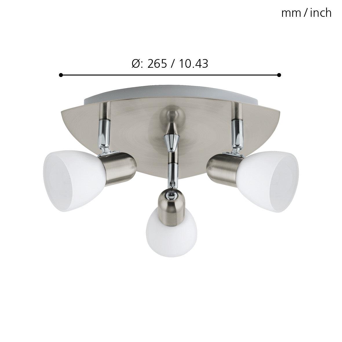eglo enea nickel satin glass 3 light plate spotlight living room close up