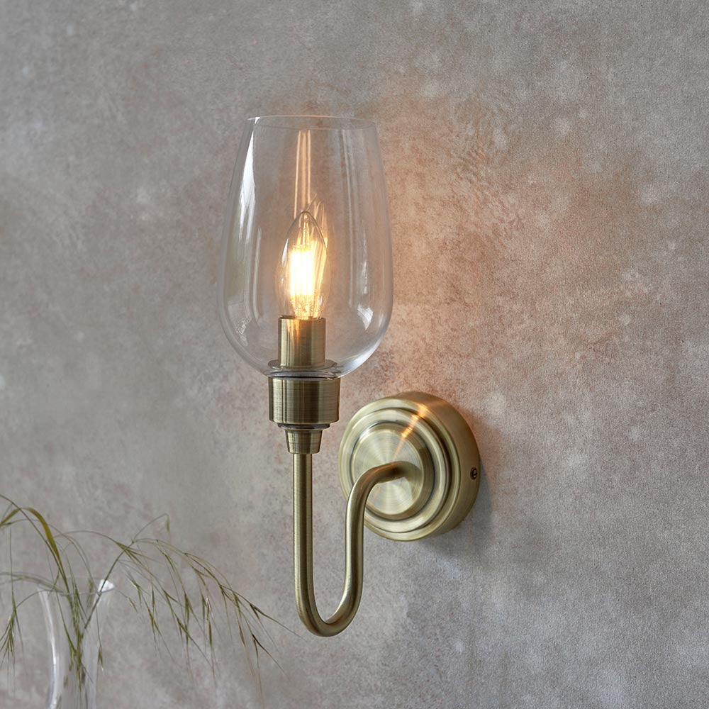 Island Brass & Glass Shade Art Deco Wall Light-OB-180926