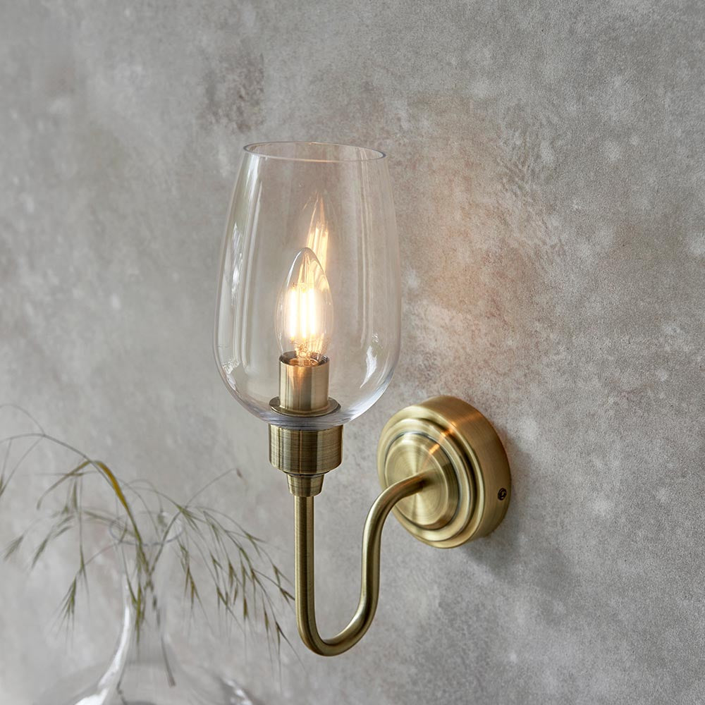Island Brass & Glass Shade Art Deco Wall Light-OB-180926