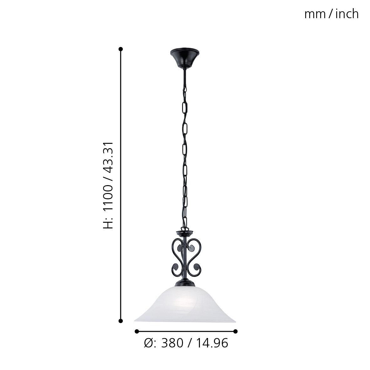eglo murcia white alabaster black metal chain ceiling pendant living room close up