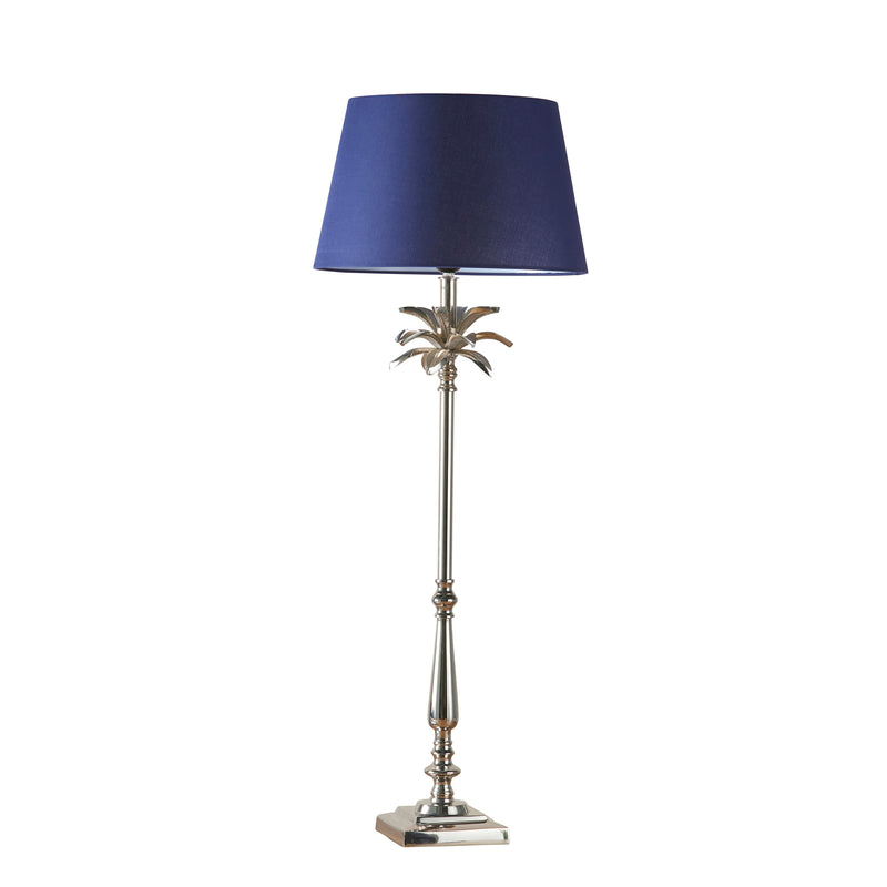 Endon Leaf Polished Nickel Table Lamp & Evie Navy Lamp Shade