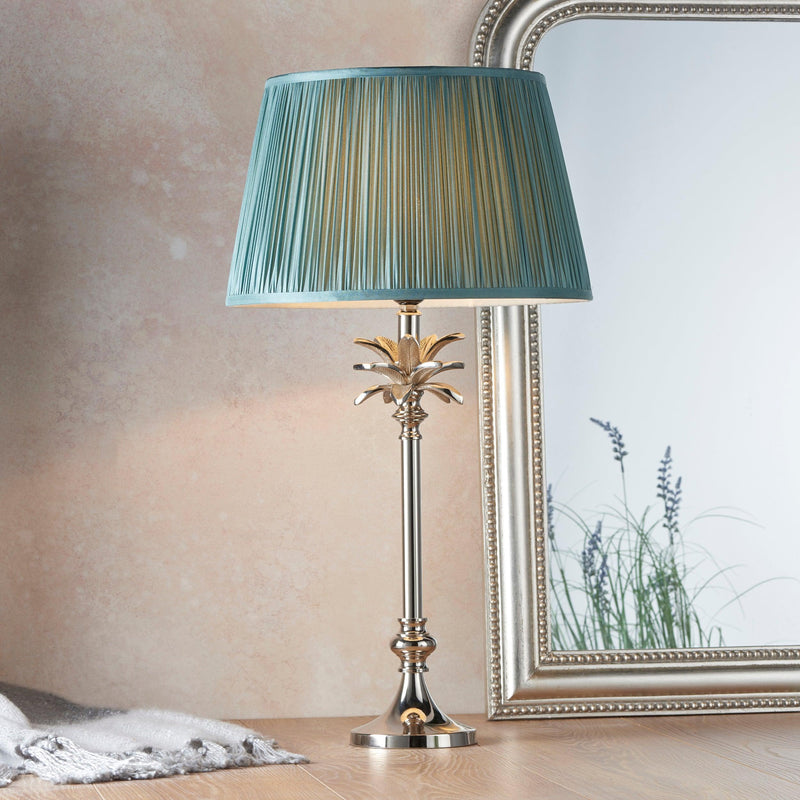 Endon Leaf Polished Nickel Table Lamp With Fir 14" Shade-Endon Lighting-Living-Room-Tiffany Lighting Direct-[image-position]