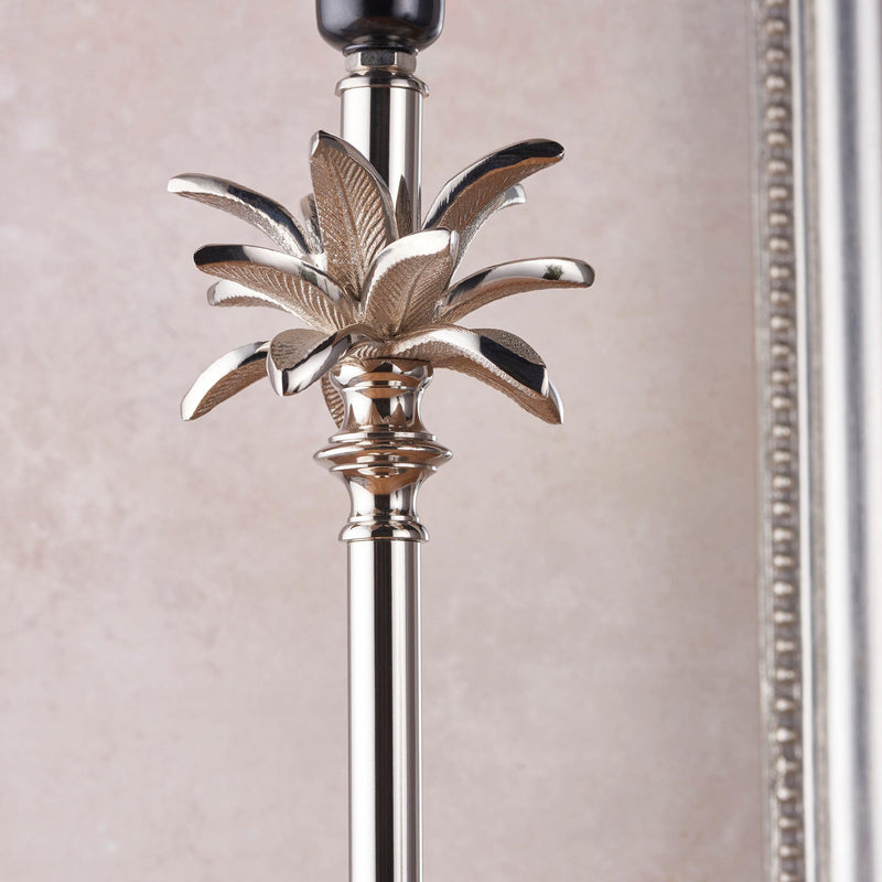 Endon Leaf Polished Nickel Table Lamp With Fir 14" Shade-Endon Lighting-Living-Room-Tiffany Lighting Direct-[image-position]