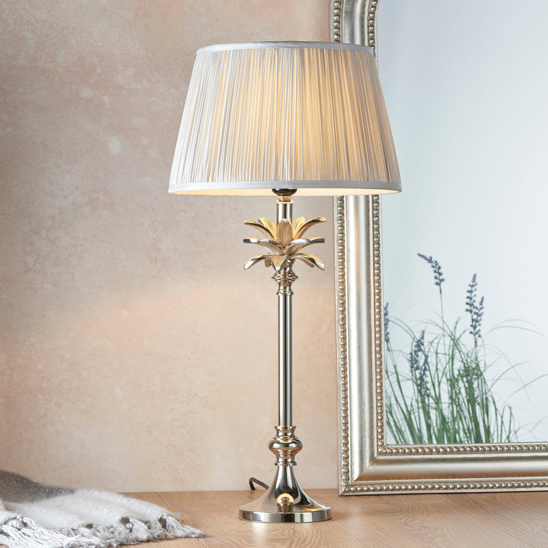 Endon Leaf Medium Nickel Table Lamp With Silver Shade