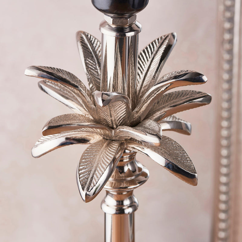 Leaf Polished Nickel Table Lamp With 12 inch Charcoal Shade