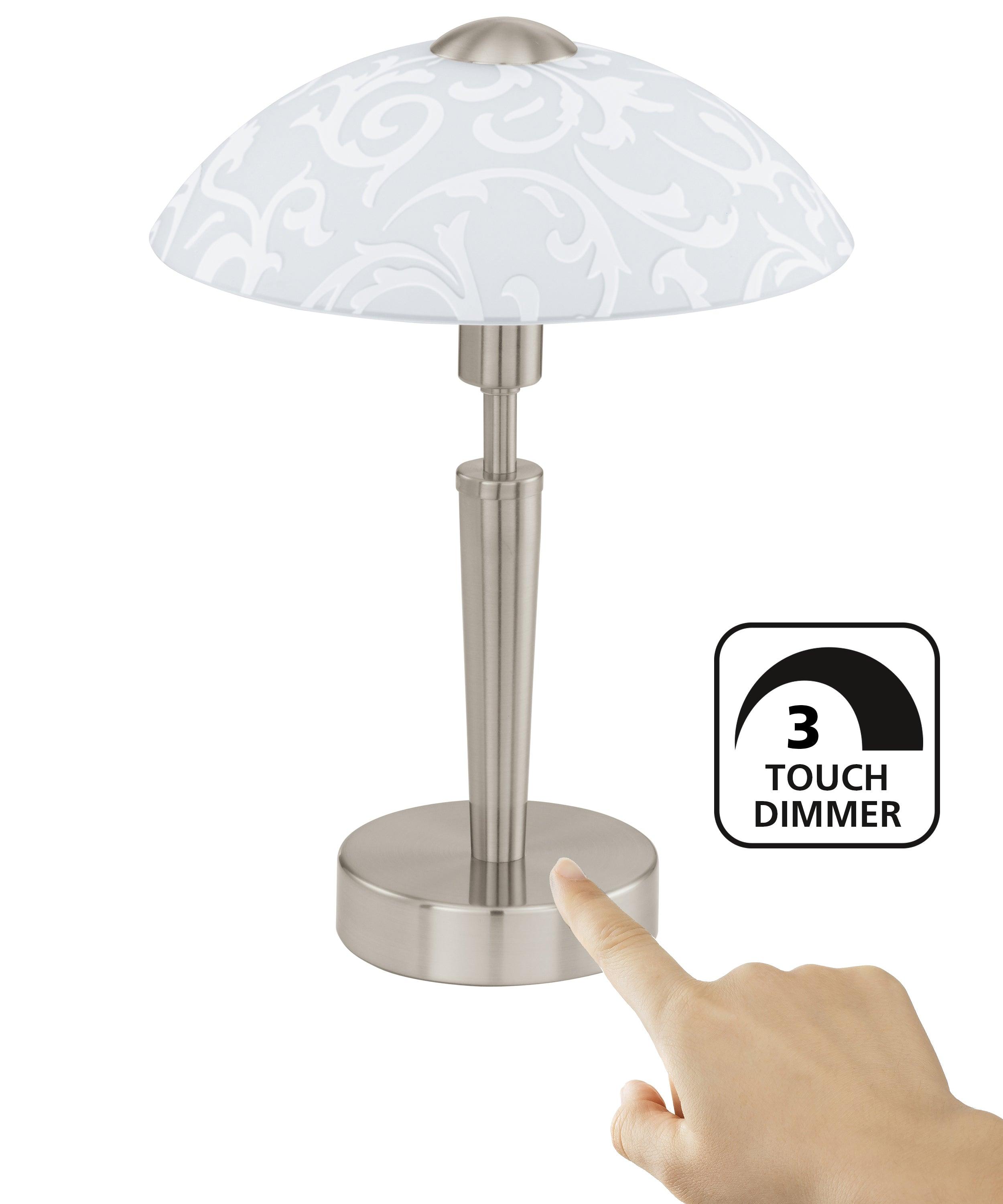 eglo solo nickel touch table lamp satin glass shade living room close up