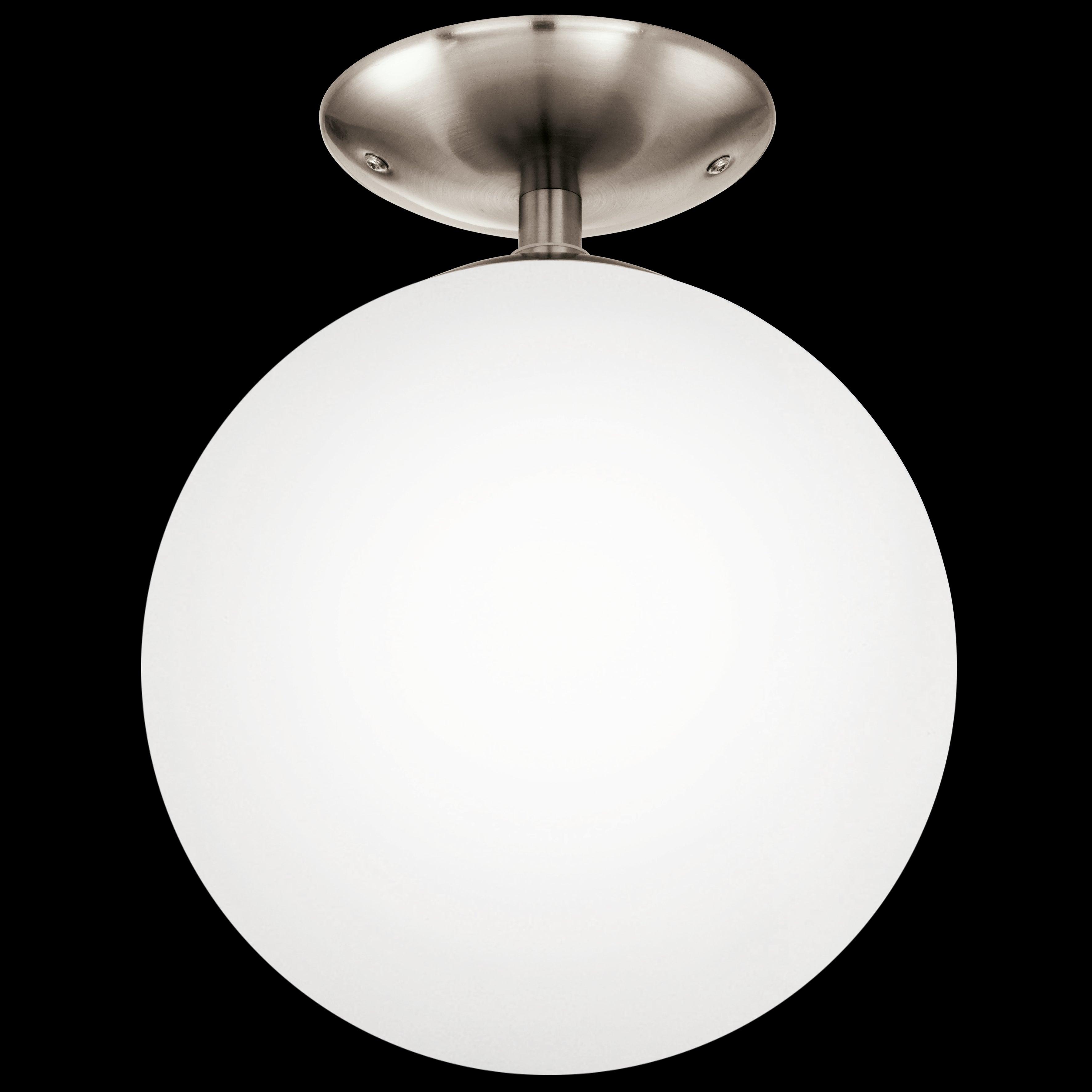 eglo rondo nickel flush ceiling light with opal glass sphere living room close up