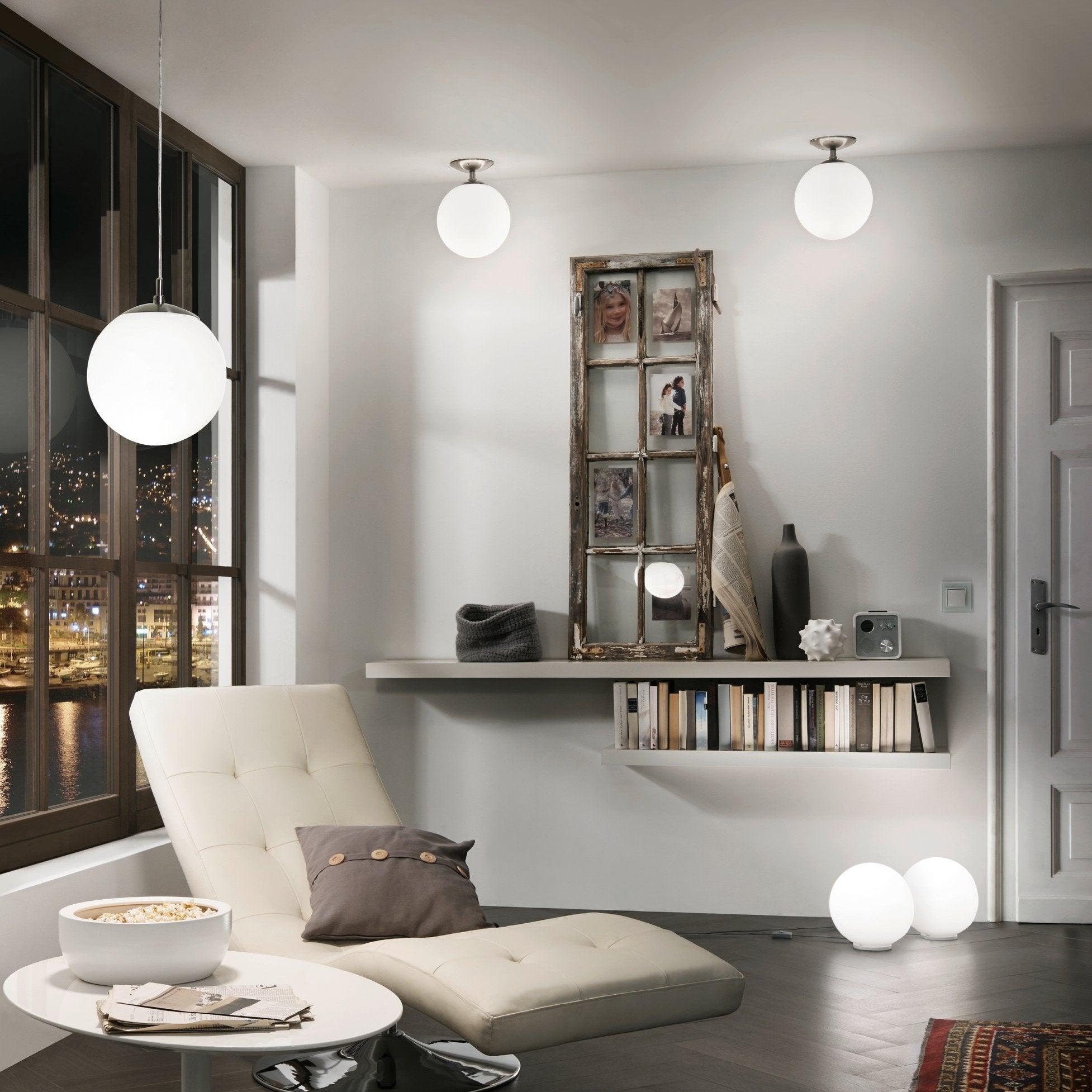 Eglo Rondo Nickel Flush Ceiling Light With Opal Glass Sphere-OPEN-BOX-50-040626