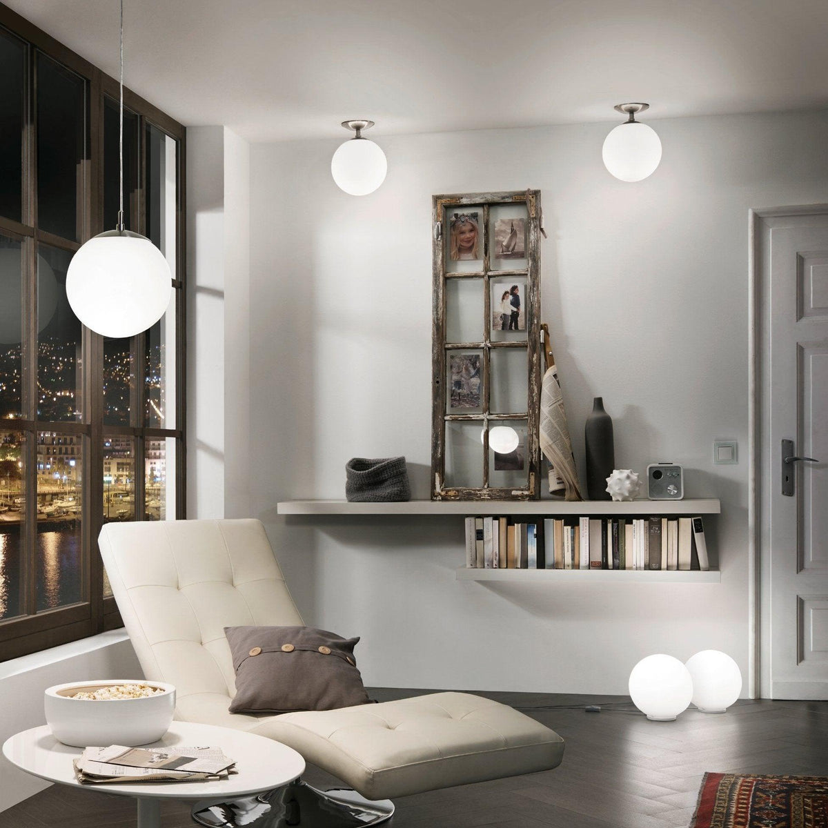 Eglo Rondo Nickel Flush Ceiling Light With Opal Glass Sphere-OB-180926
