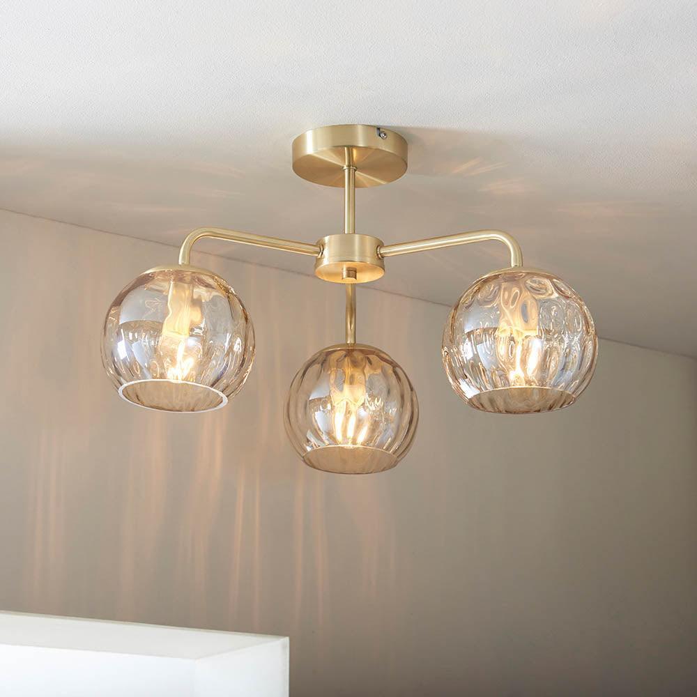 Endon Dimple 3 Light Brass Finish Semi Flush Ceiling Light-OPEN-BOX-040626
